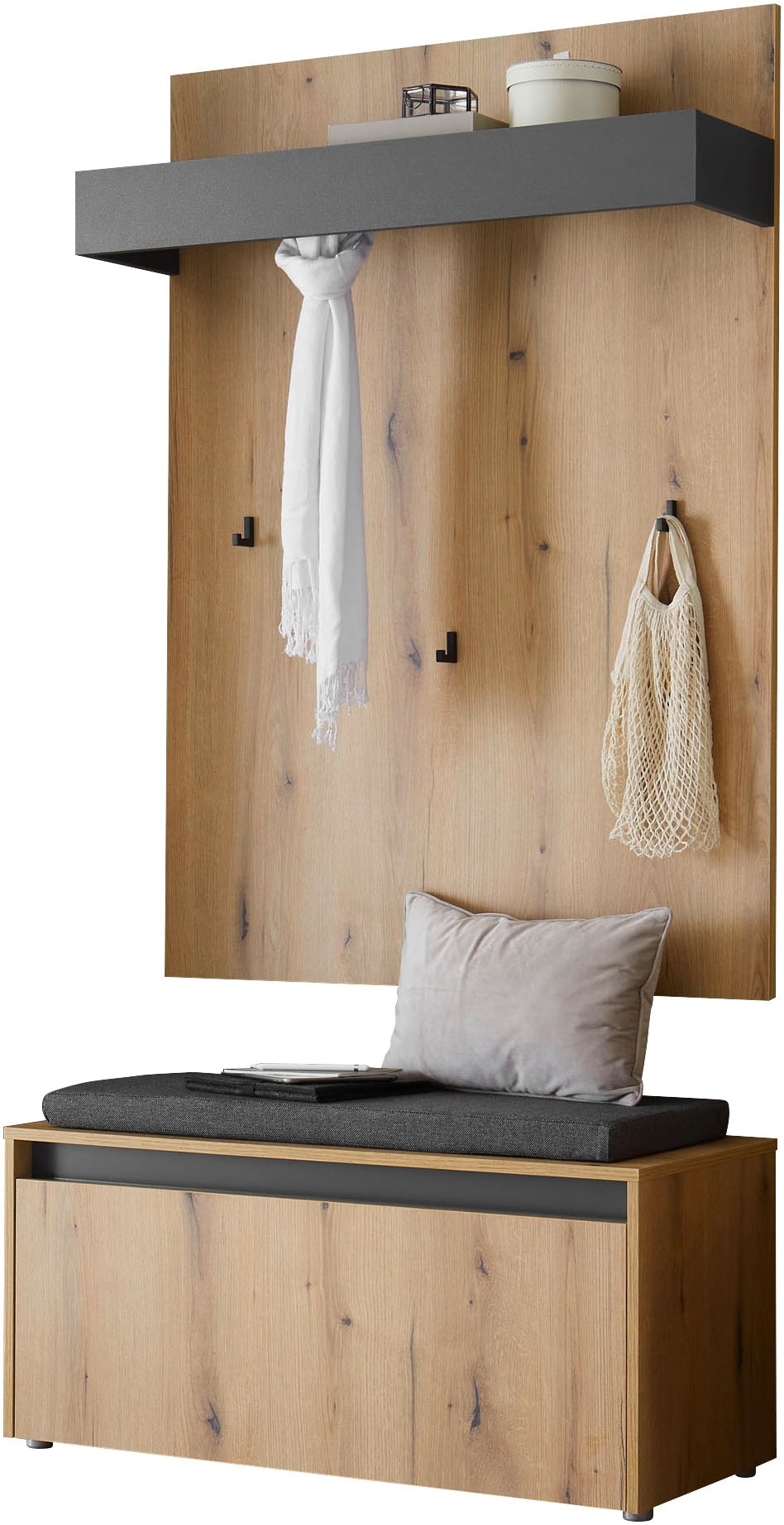 INOSIGN Garderoben-Set »GIRON/CiTY, moderne Garderobe, Komplettset mit viel Stauraum«, (Komplett-Set, 2 St.), enthält Garderobenpaneel & Schuhbank inkl. Sitzkissen, 100 cm breit