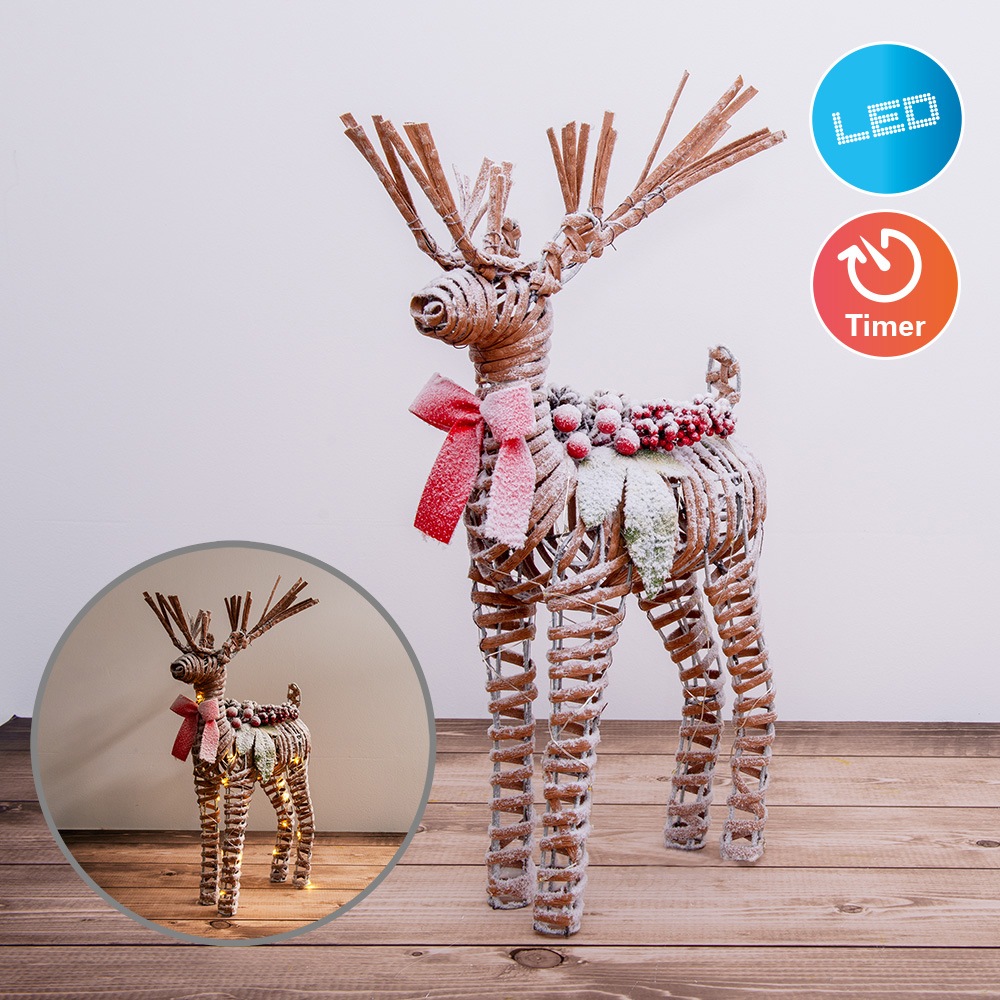 näve Dekolicht »Rentier« 1 Stk. Warmweiß natur rot weiß 40x10x10cm Timer 30xLED batteriebetrieben