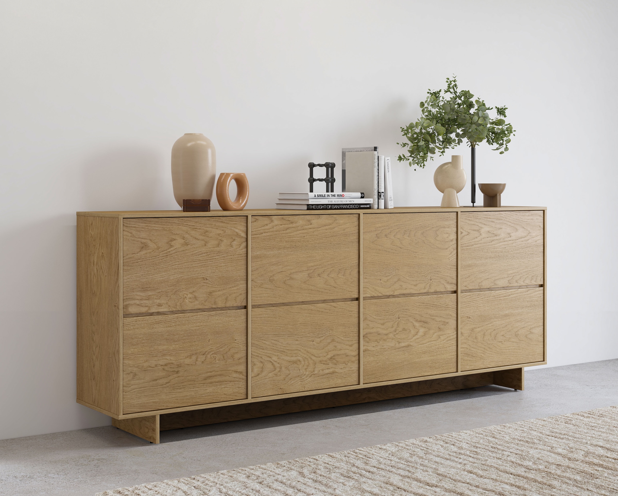 OTTO home Sideboard »Tatami, Stilvolle, moderne grifflose Kommode 4 Türen, Breite 220cm« Anrichte mit viel Stauraum, Böden verstellbar, push-to-open-Funktion