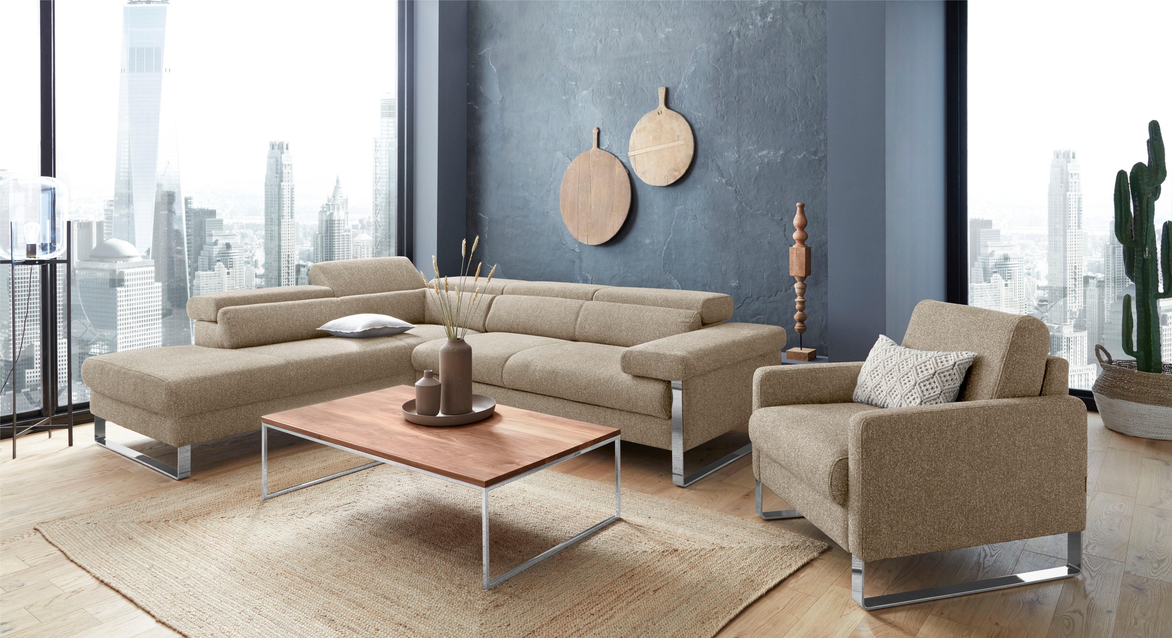 W.SCHILLIG Ecksofa »finn, toller Sitzkomfort, L-Form, hochwertige Verarbeitungsdetails«, German Design Award 2016, Fußgestell Chrom glänzend, Breite 281 cm