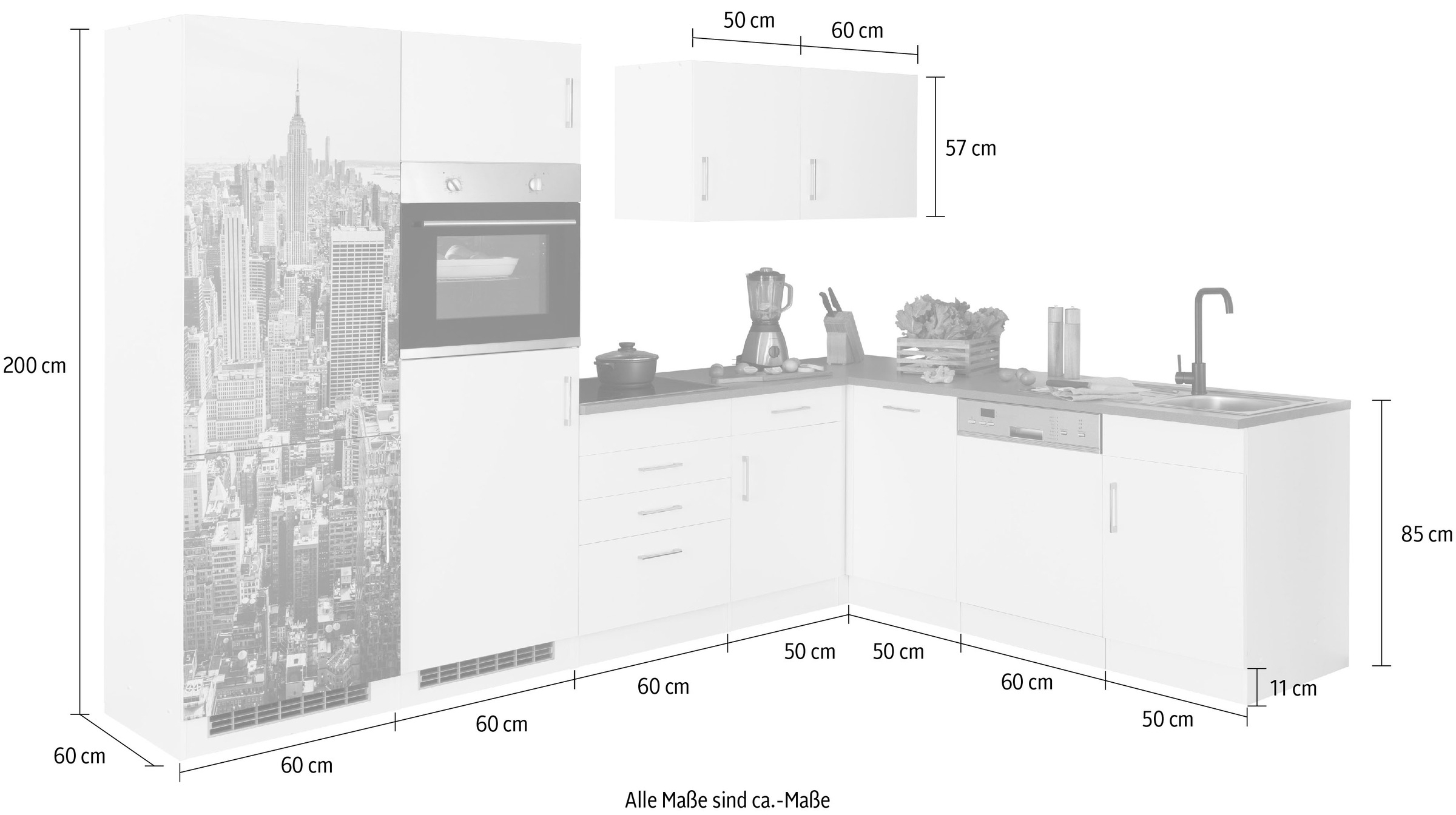 KOCHSTATION Küchenzeile »KS-Paris – Küchen mit einzigartigen Fotomotiven auf den Fronten« Stellbreite 290/220 cm, wahlweise mit E-Geräten und Induktion