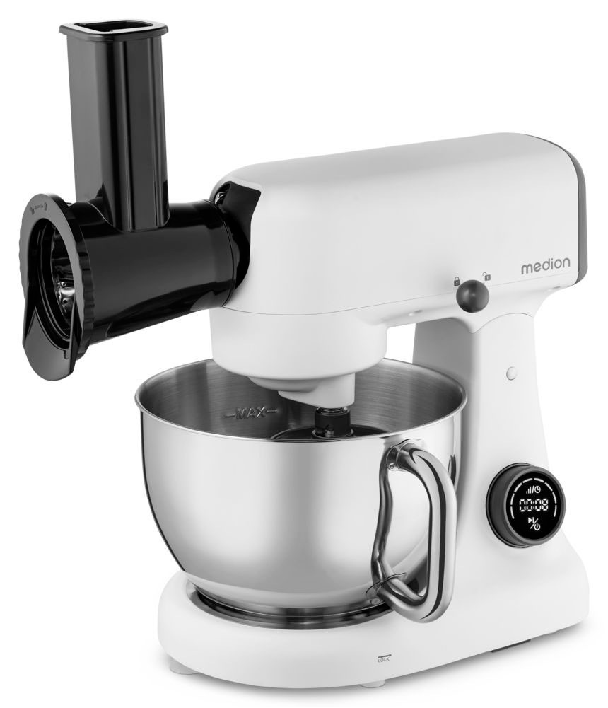 Medion® Küchenmaschine »MD 12600, 8 Geschwindigkeitsstufen, Impulsfunktion, DC-Motor, 4,6 L«, Mit umfangreichem Zubehör-Set, Fleischwolf-Aufsatz, Gemüsereibe