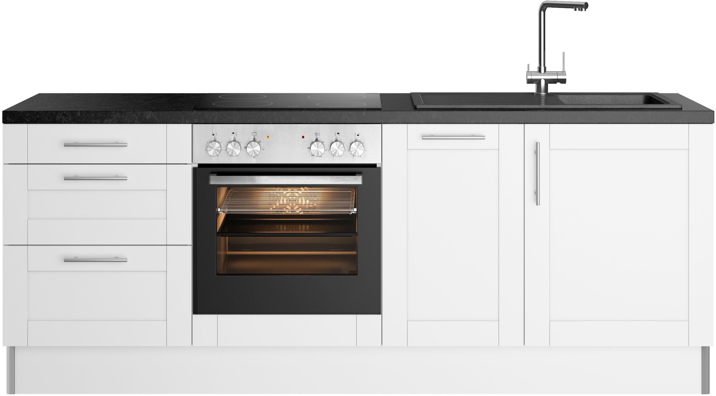 OPTIFIT Küche »Ahus«, 225 cm breit,wahlweise mit E-Geräten,Soft Close Funktion, MDF Fronten