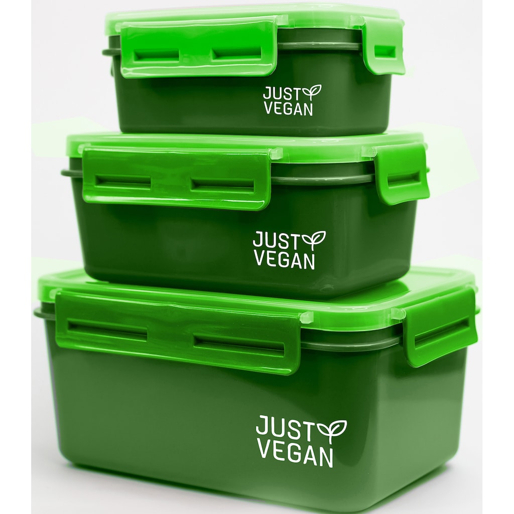 JUST VEGAN Frischhaltedose, (Set, 6 tlg., Set besteht aus drei Größen mit Klick-Verschluss)