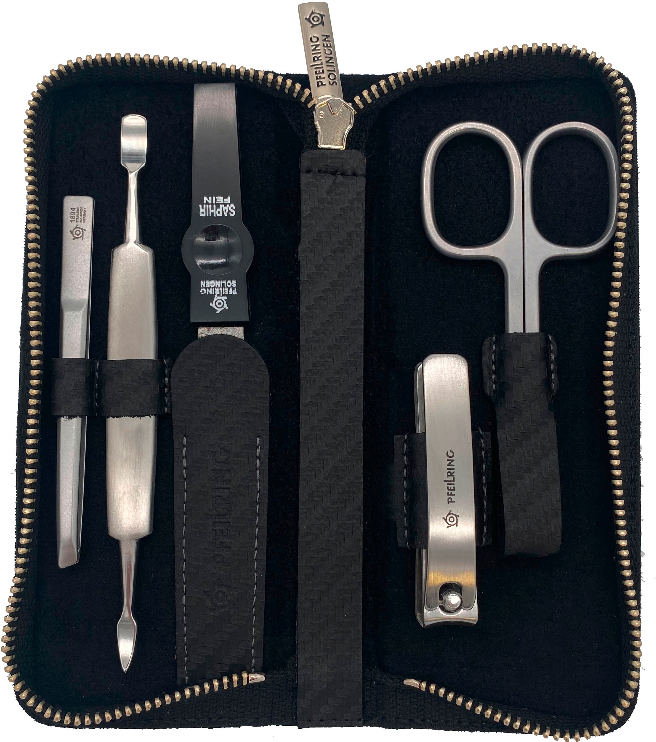 PFEILRING Maniküre-Etui, (5 tlg.), Reißverschlussetui in Carbon-Optik