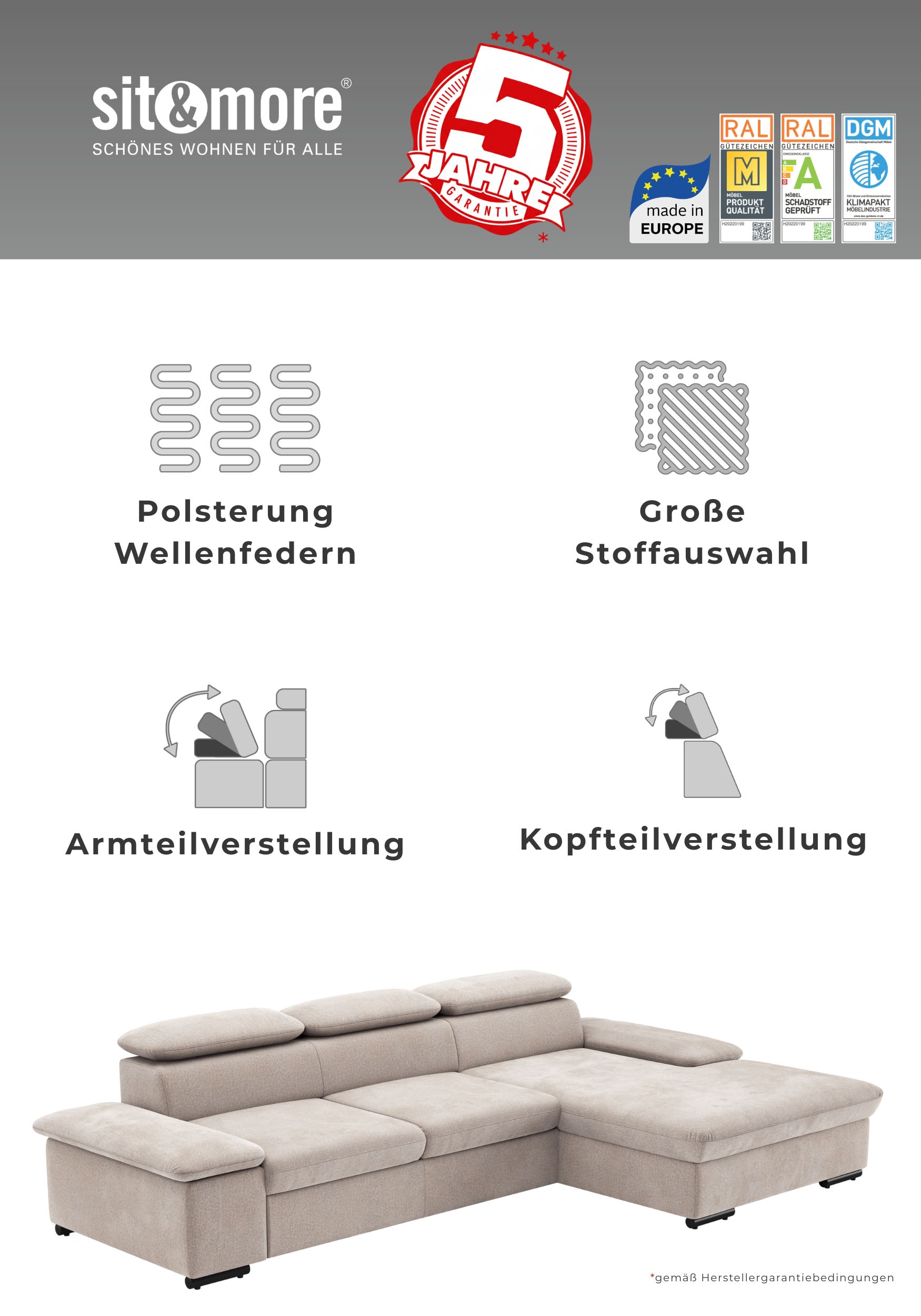 sit&more Wohnlandschaft »Alcudia U-Form« wahlweise mit Schlaffunktion