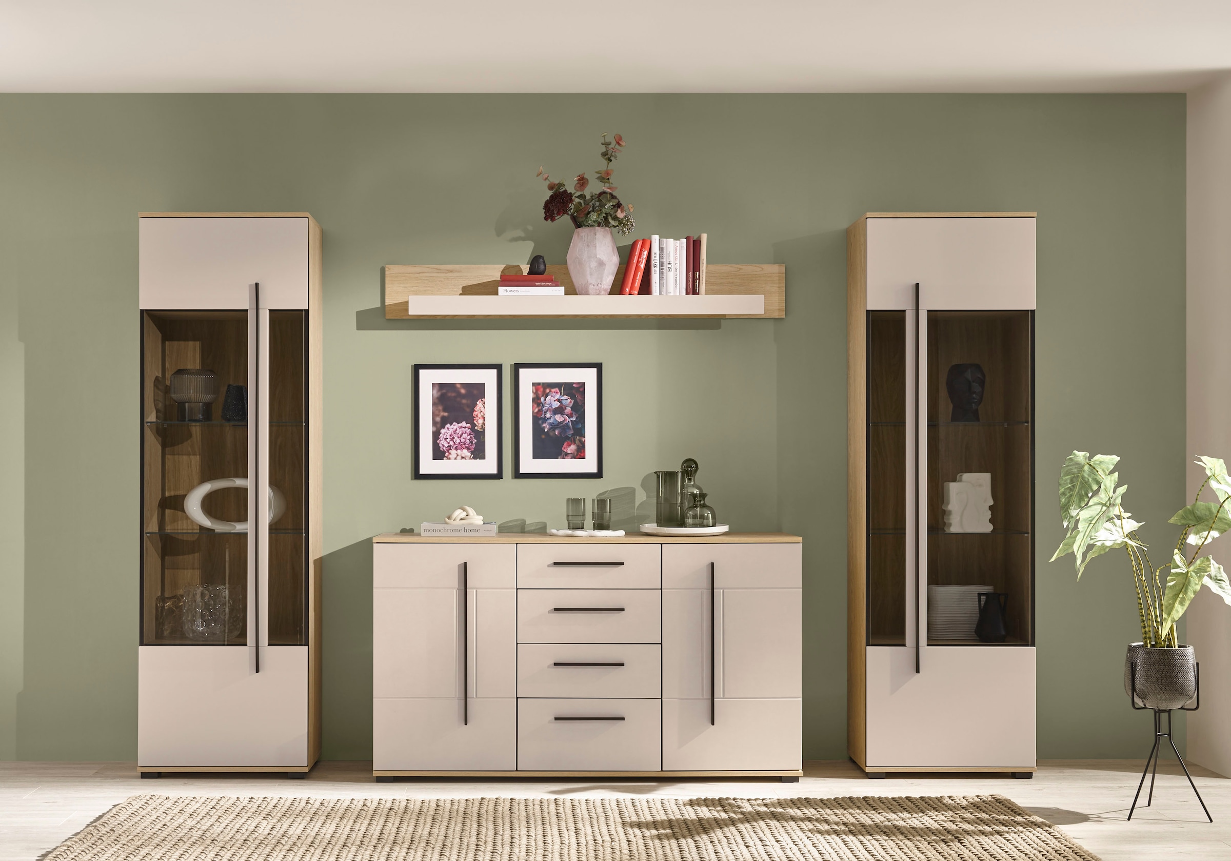 Home affaire Wohnwand »Cantara, Anbauwand, Wohnzimmer-Set, in Eiche Evoke, Weiß oder Kaschmir« Set, 