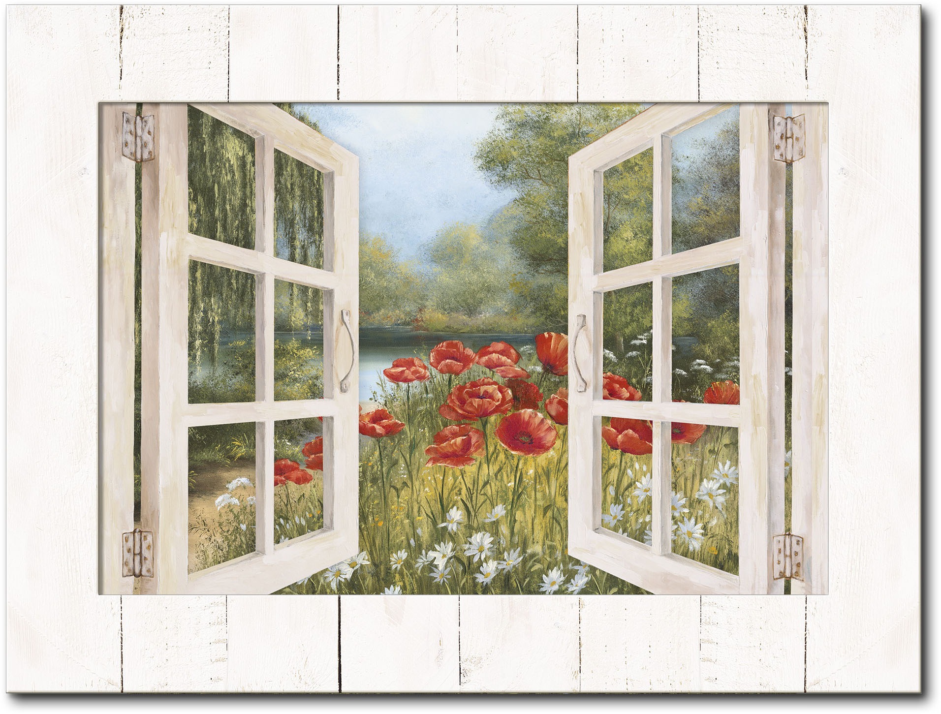 (1 Blumenwiese, »Fensterblick - St.) Wandbild Artland am bei See«, Mohnwiese online