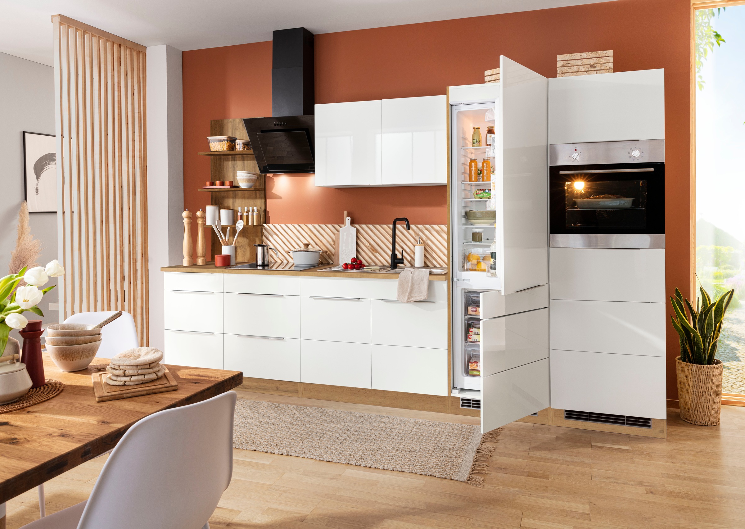 KOCHSTATION Küchenzeile »KS-Brindisi Breite 330 cm«, wahlweise mit E-Geräten und Induktion, mit MDF-Fronten und Regal