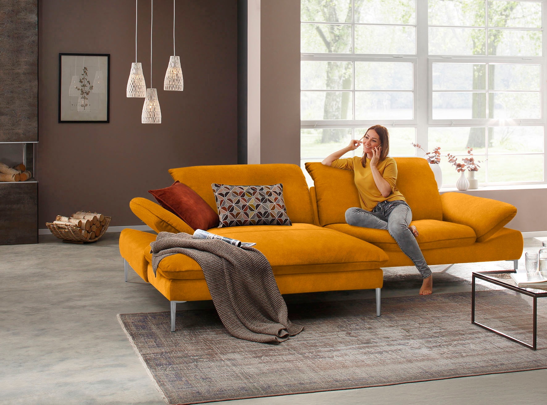 W.SCHILLIG Ecksofa »enjoy&MORE, Designsofa, elegant und bequem, L-Form«, mit Sitztiefenverstellung, Füße Chrom glänzend, Breite 294 cm