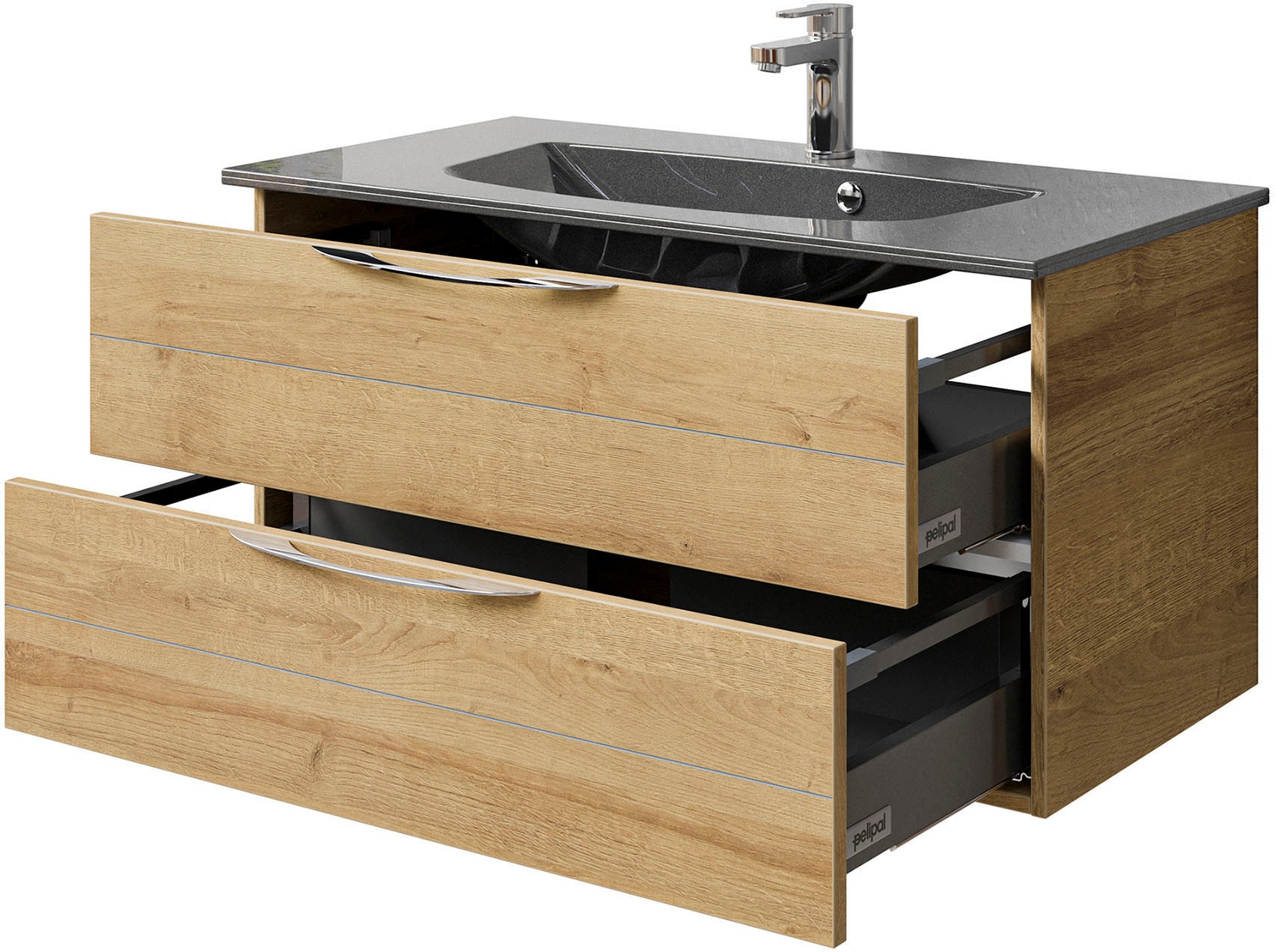 Saphir Waschtisch »Serie 6025 Mineralmarmor-Waschtisch mit Unterschrank, 97 cm breit«, Waschplatz mit 2 Schubladen, hängend, verschiedene Ausführungen