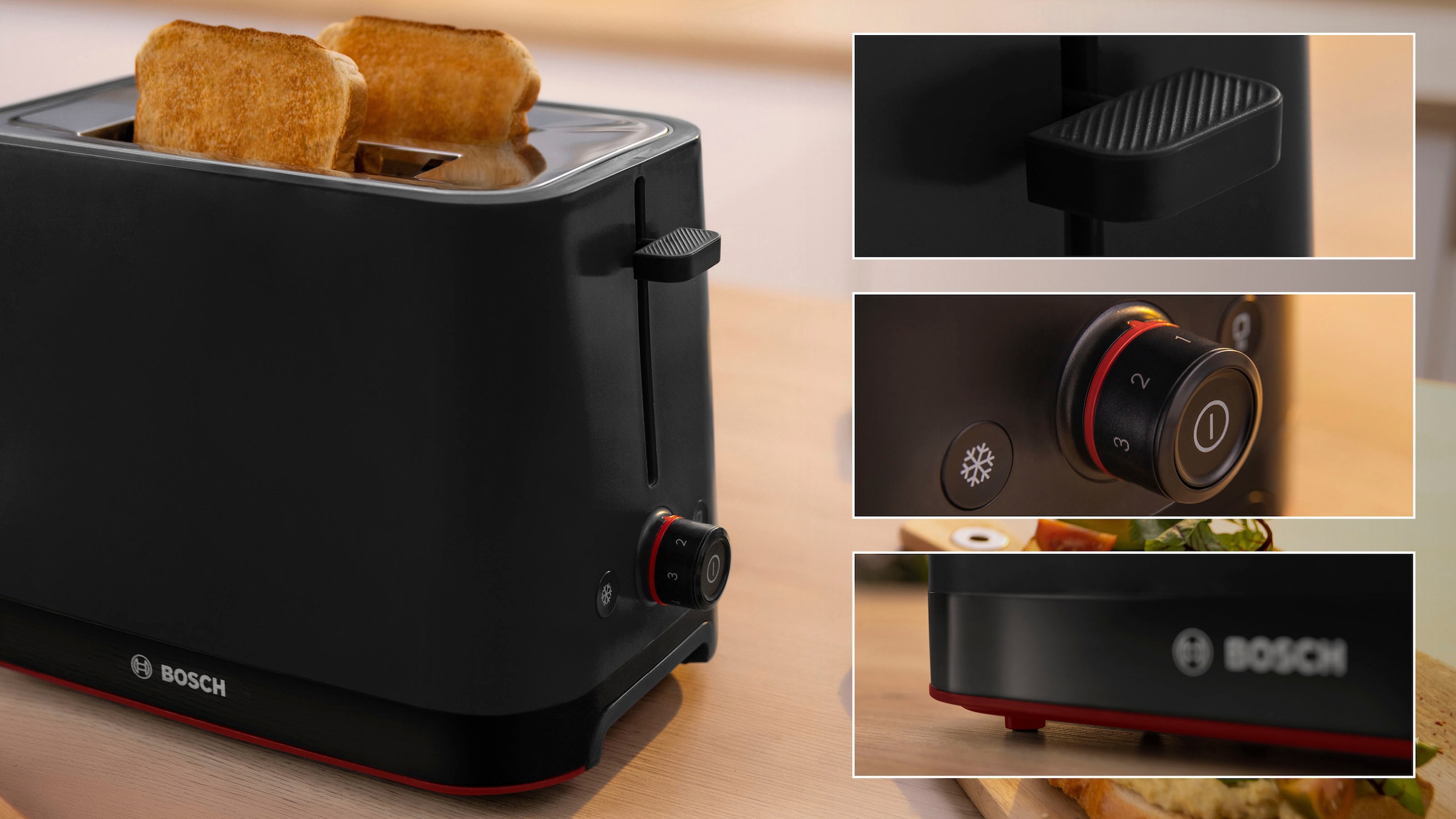 BOSCH Toaster »MyMoment TAT3M123«, 2 Schlitze, für 2 Scheiben, 950 W, entnehmbarer Brötchenaufsatz, Auftaufunktion, Brotzentrierung, AutoOff