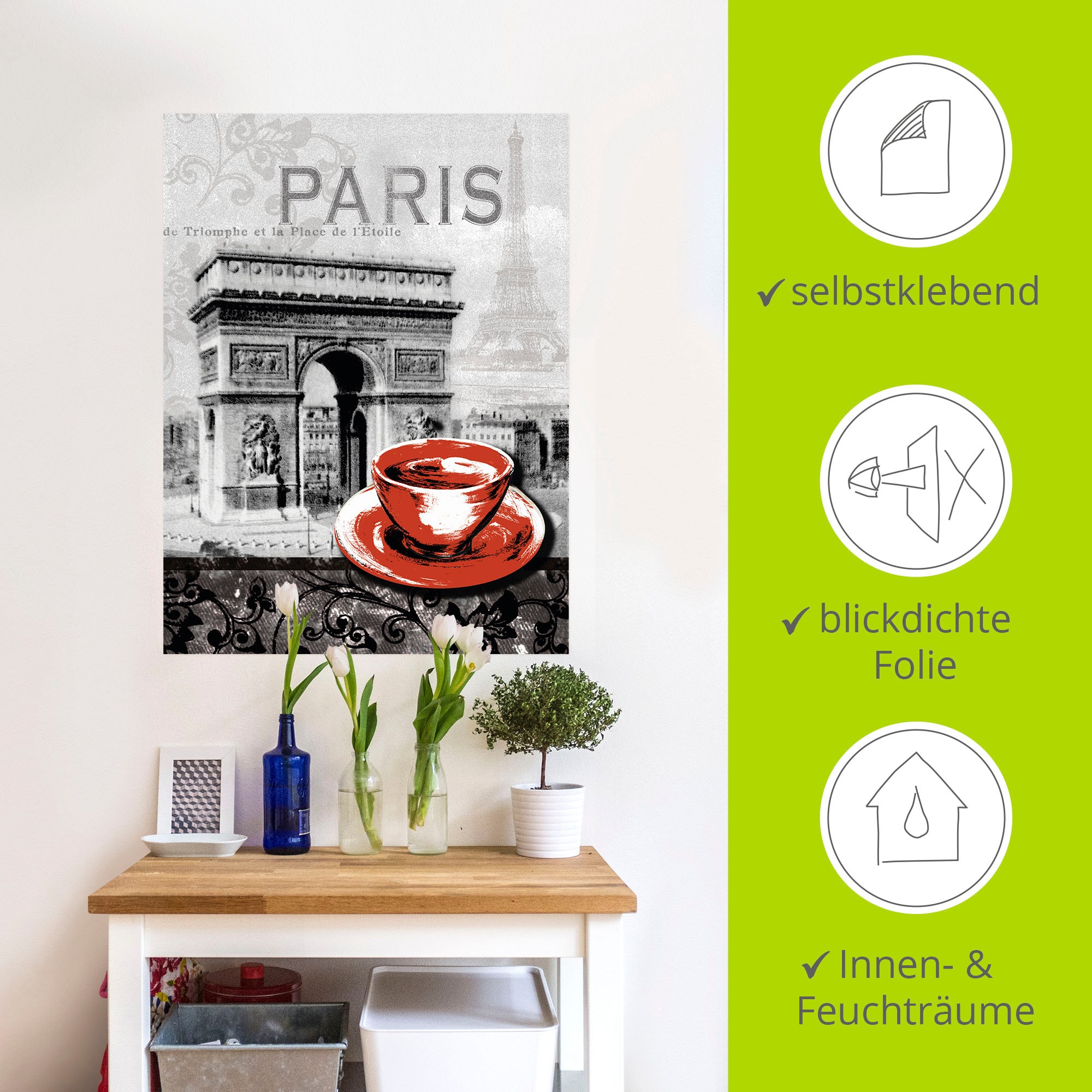 Artland Wandbild »Paris - Café au Lait - Milchkaffee«, Gebäude, (1 St.), als Alubild, Outdoorbild, Leinwandbild, Poster, Wandaufkleber