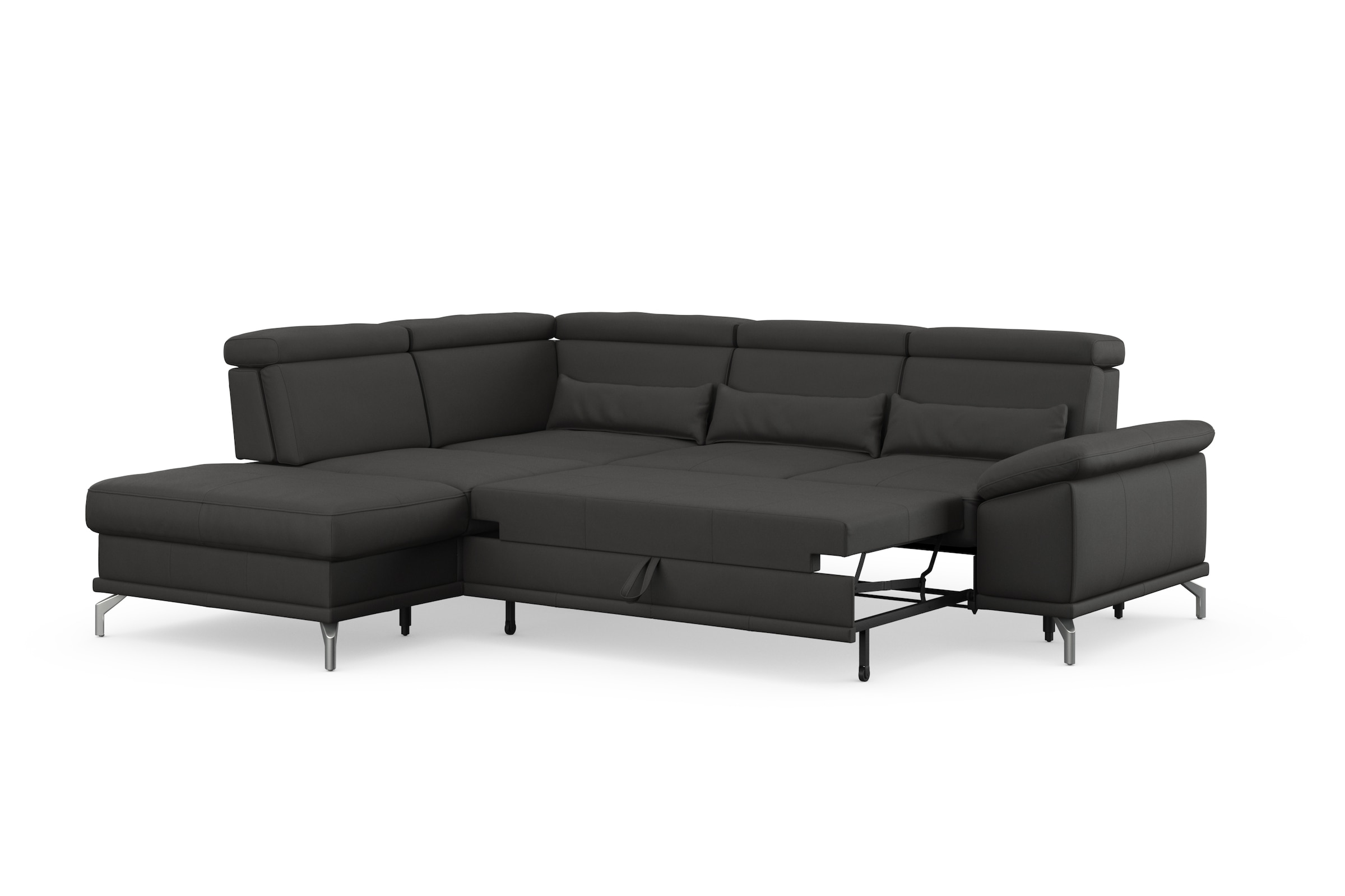 sit&more Ecksofa »Cabrio L-Form, B: 274 cm, mit Sitztiefen-, Arm- & Kopfteilverstellung«, 3 Nierenkissen, Federkern, optional Bettfunktion und Stauraum