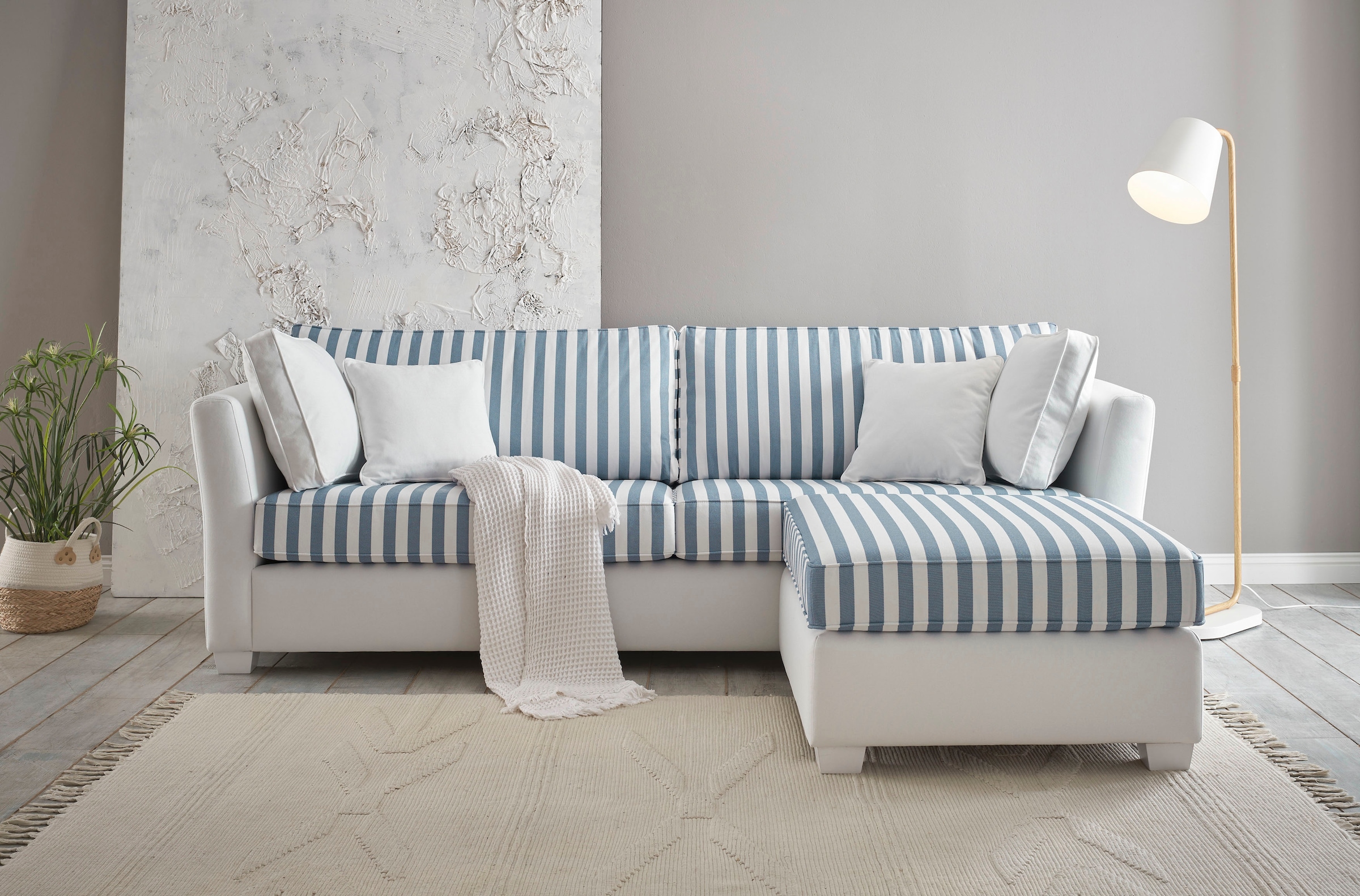 Polsterecke »CALIFORNIA«, (2 St.), maritimer Landhausstil, Ecksofa, Hocker links /...