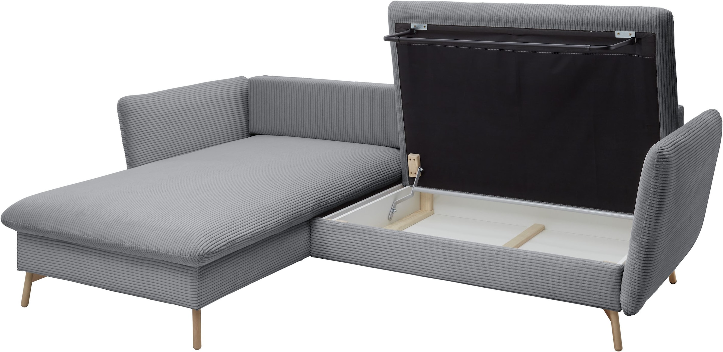 OTTO home Ecksofa »MERLE, 258 cm, L-Form, traumhafter Cord,« mit Bettfunktion und Bettkasten, Liegefläche 224 x 139