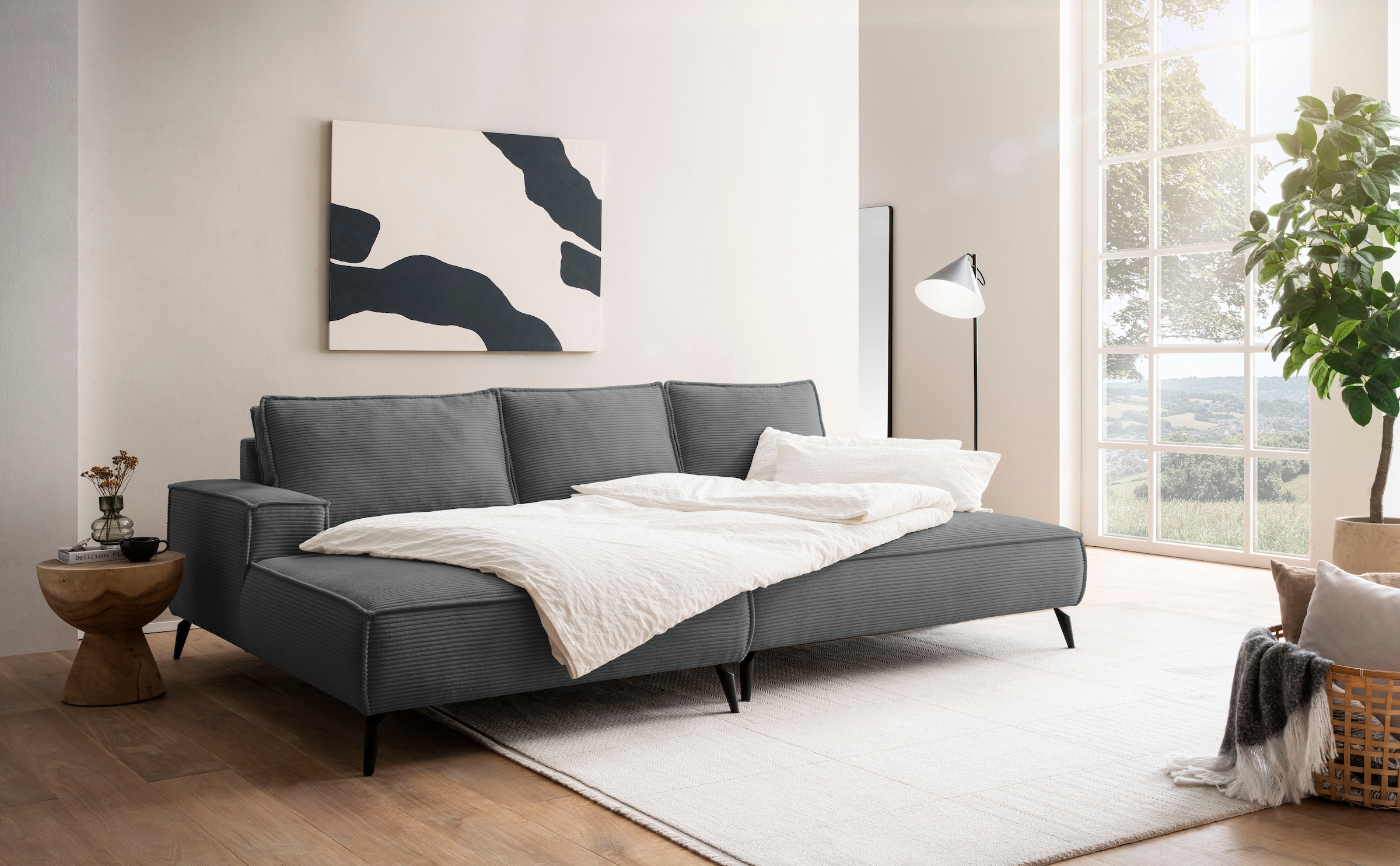 andas Sitzgruppe »TVINNU, Polsterecke L-Form, Schlaffunktion, mit Hocker«, (Set, 2 tlg.), stellbar zum Schlafsofa (Krokodilverbinder)