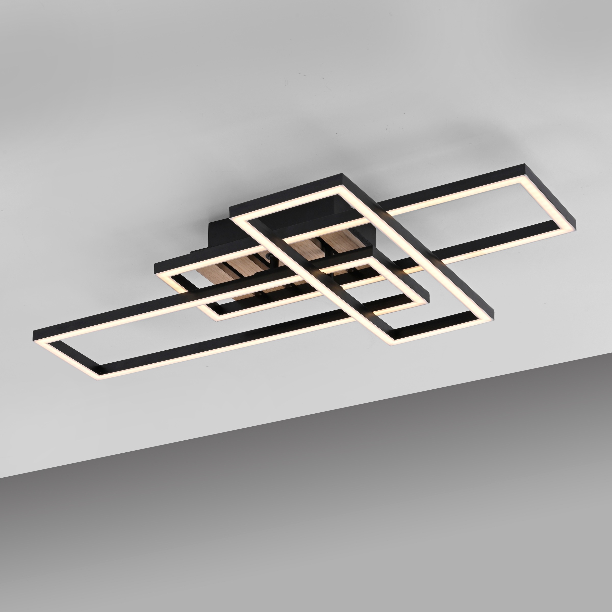 JUST LIGHT LED Deckenleuchte »AKUSTIKA« LED-Board 1 Stk. Warmweiß Eichenfurnier und schwarz, Rahmen drehbar