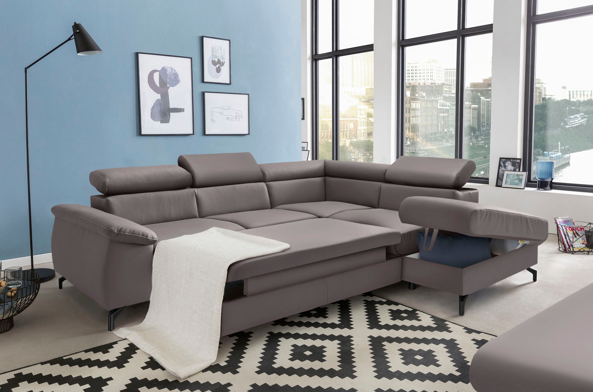 COTTA Ecksofa »Komaris L-Form«, mit Kopfteilverstellung, wahlweise mit Bettfunktion & Bettkasten