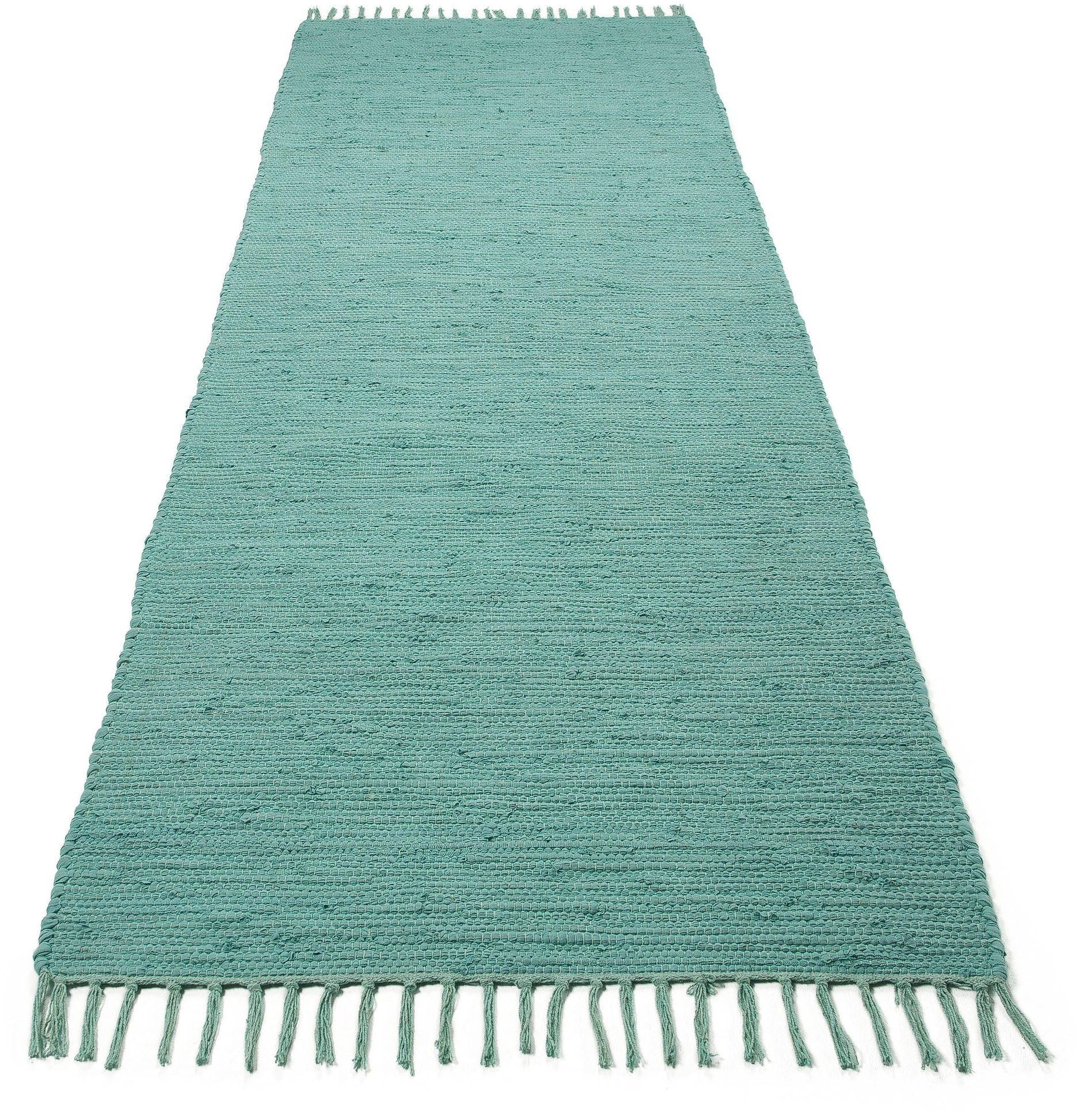 carpetfine Teppich »Kelim Chindi uni, auch als Läufer«, rechteckig, 5 mm Höhe, Wendeteppich, reine Baumwolle, handgewebt, Uni-Farben, mit Fransen