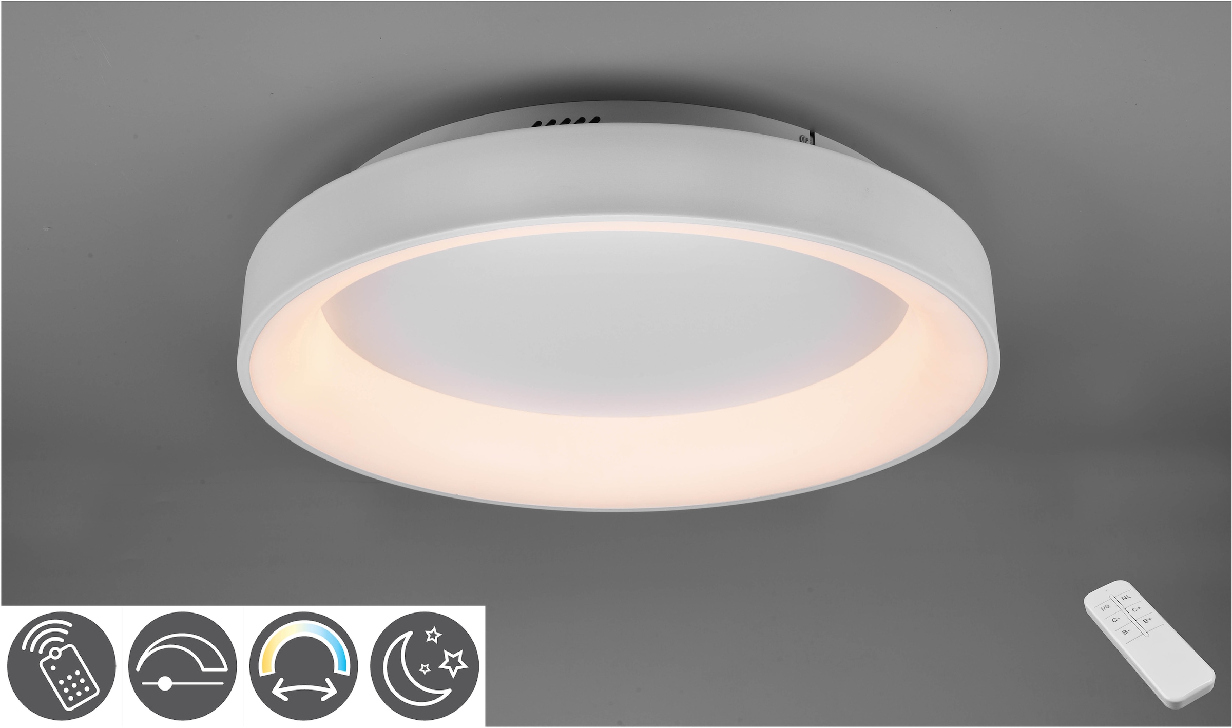 TRIO Leuchten LED Deckenleuchte »GIRONA«, auf 1 Raten einstellbar, bestellen Lichtfarbe integrierter Dimmer, flammig-flammig, stufenlos Nachtlicht