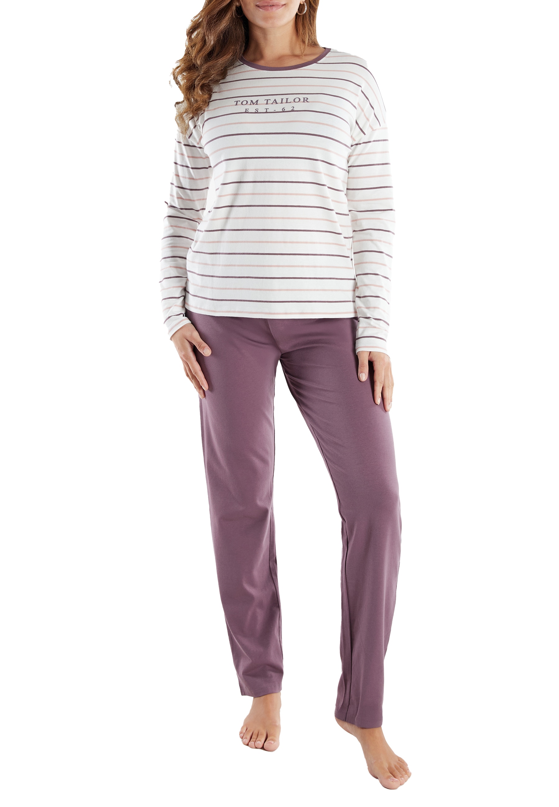 TOM TAILOR Pyjama »Zaria« 2 gestreiftes Oberteil, mit Rundhalsausschnitt und langem Arm