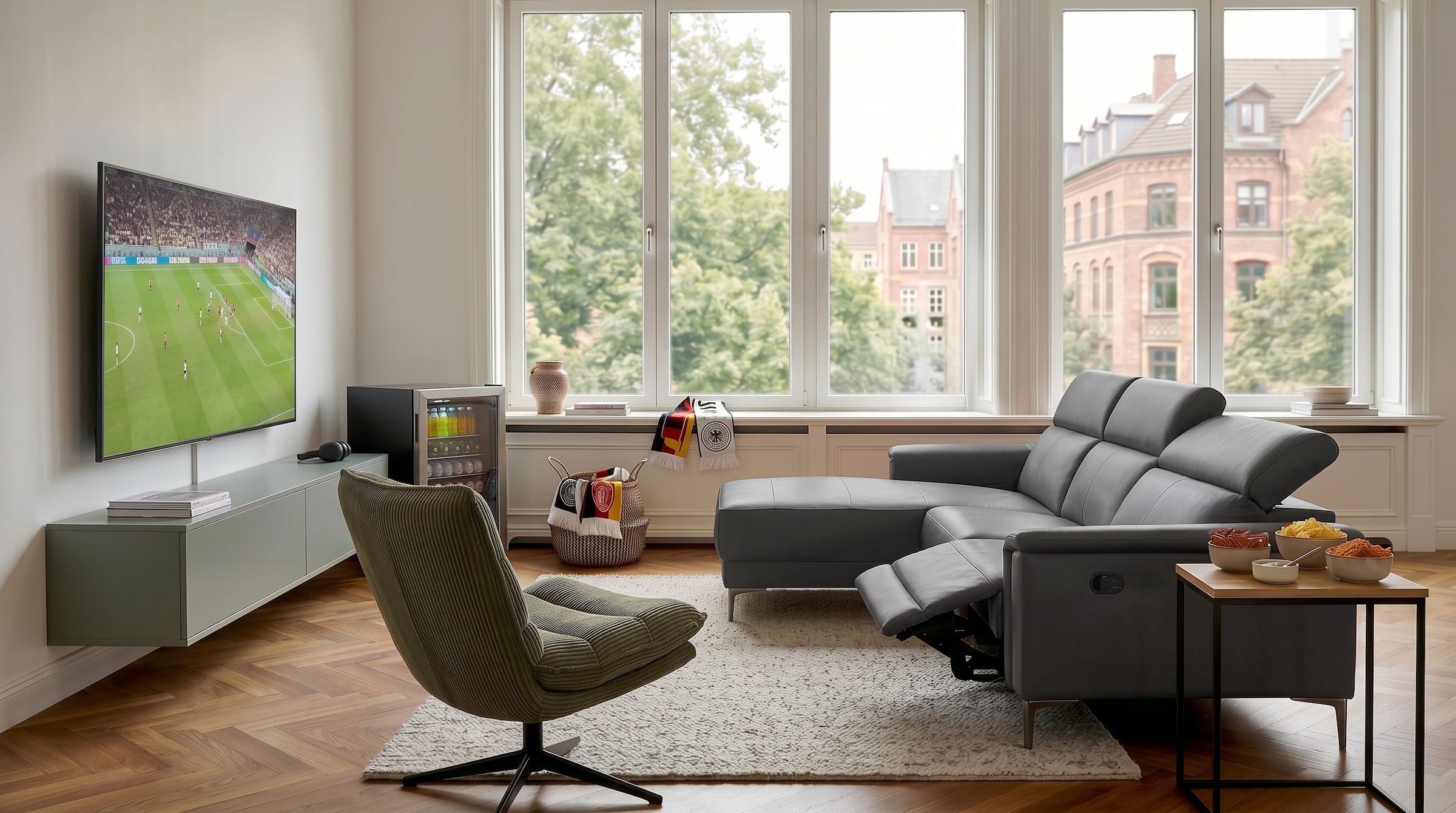 OTTO home Ecksofa »LUND, Lederoptik, L-Form, 261cm, man./elektr. Relaxfunktion (USB-A)« und Kopfteilverstellung
