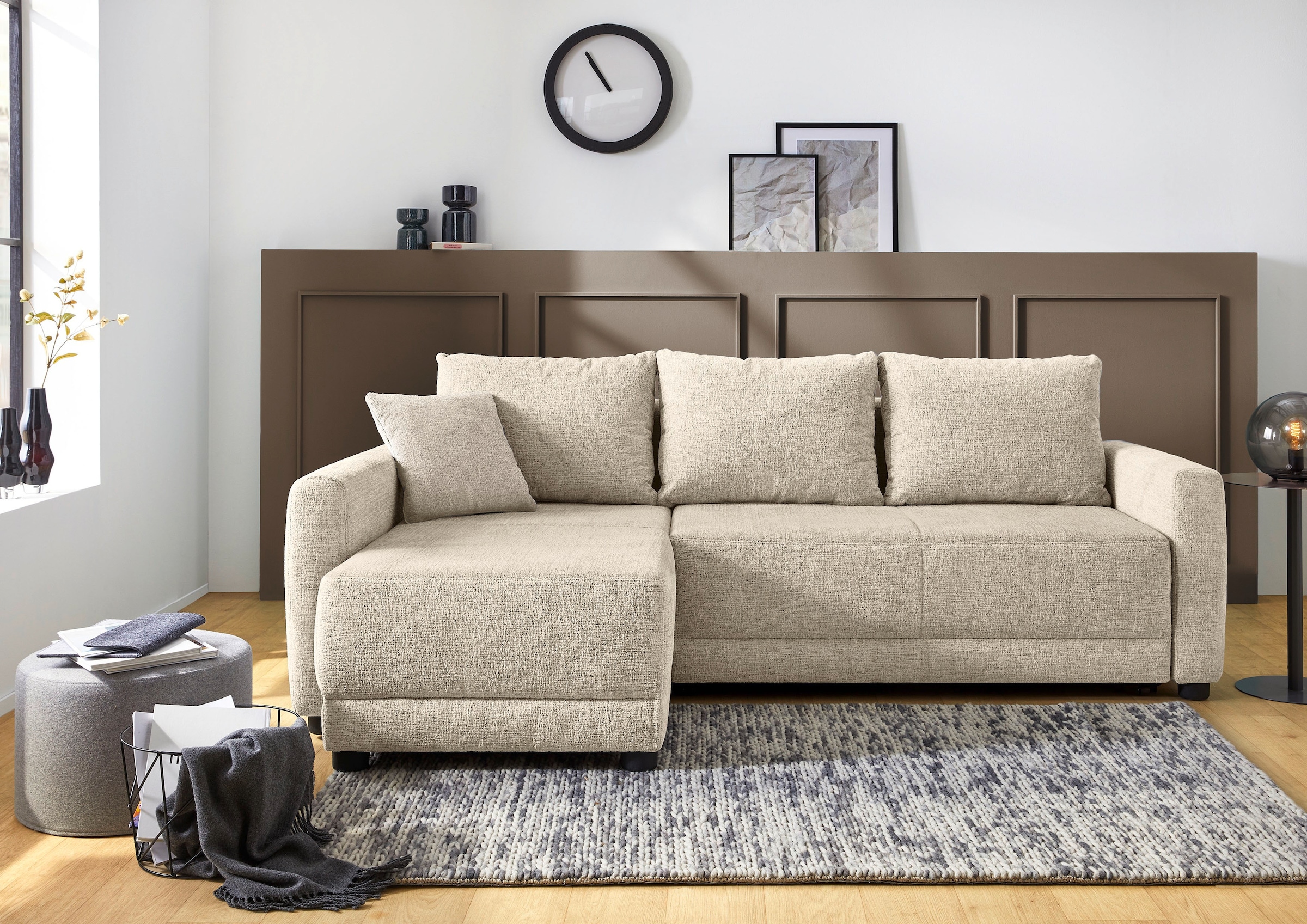 Jockenhöfer Gruppe Ecksofa »Venezia L-Form, B: 234 cm« mit Bettfunktion, Bettkasten & Zierkissen