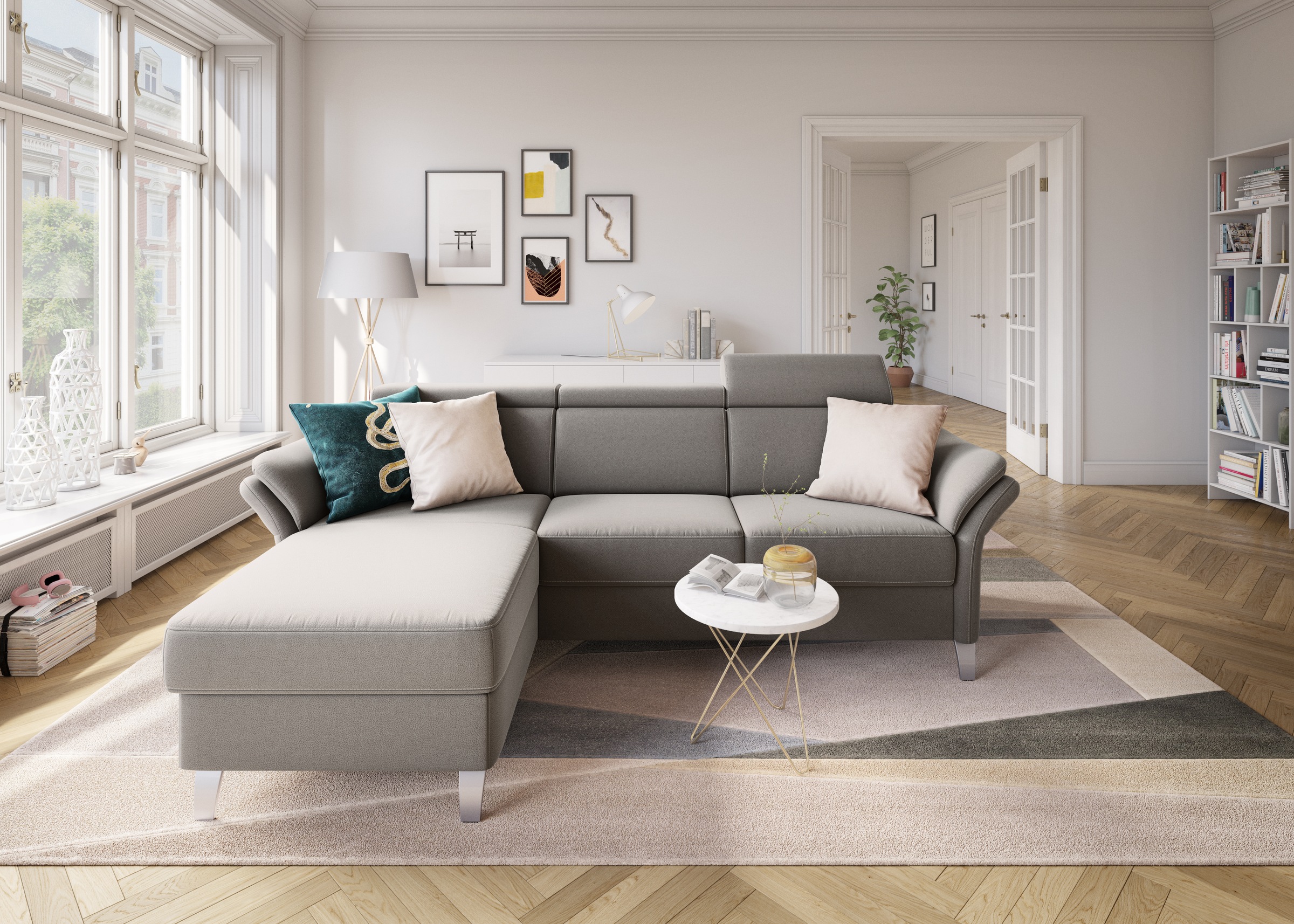 sit&more Ecksofa »Vincenzo L-Form«, inklusive Kopfteilverstellung, wahlweise mit Bettfunktion, Bettkasten