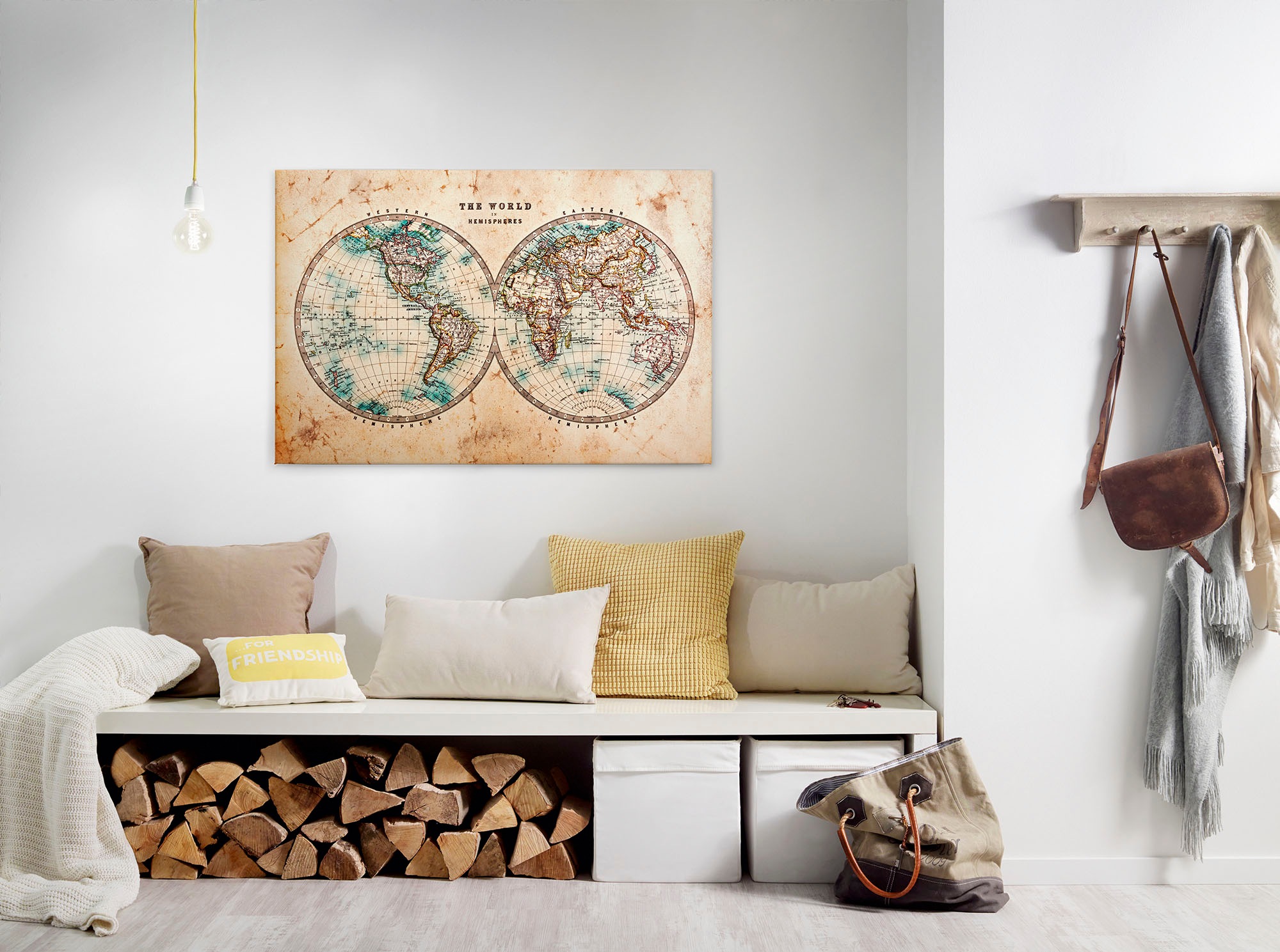 Bricoflor Canvas Leinwand Mit Weltkarte In Grün Nostalgie Leinwandbild Im V günstig online kaufen