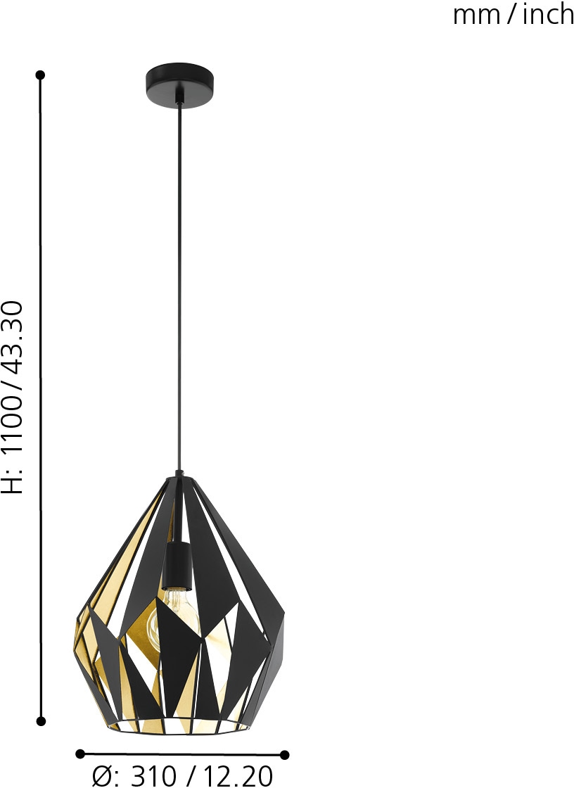 EGLO Pendelleuchte »CARLTON 1«, 1 flammig, Leuchtmittel E27 | ohne Leuchtmittel, Vintage Pendellampe, 1 flammig, Drahtgeflecht, Industrial, 110x31cm