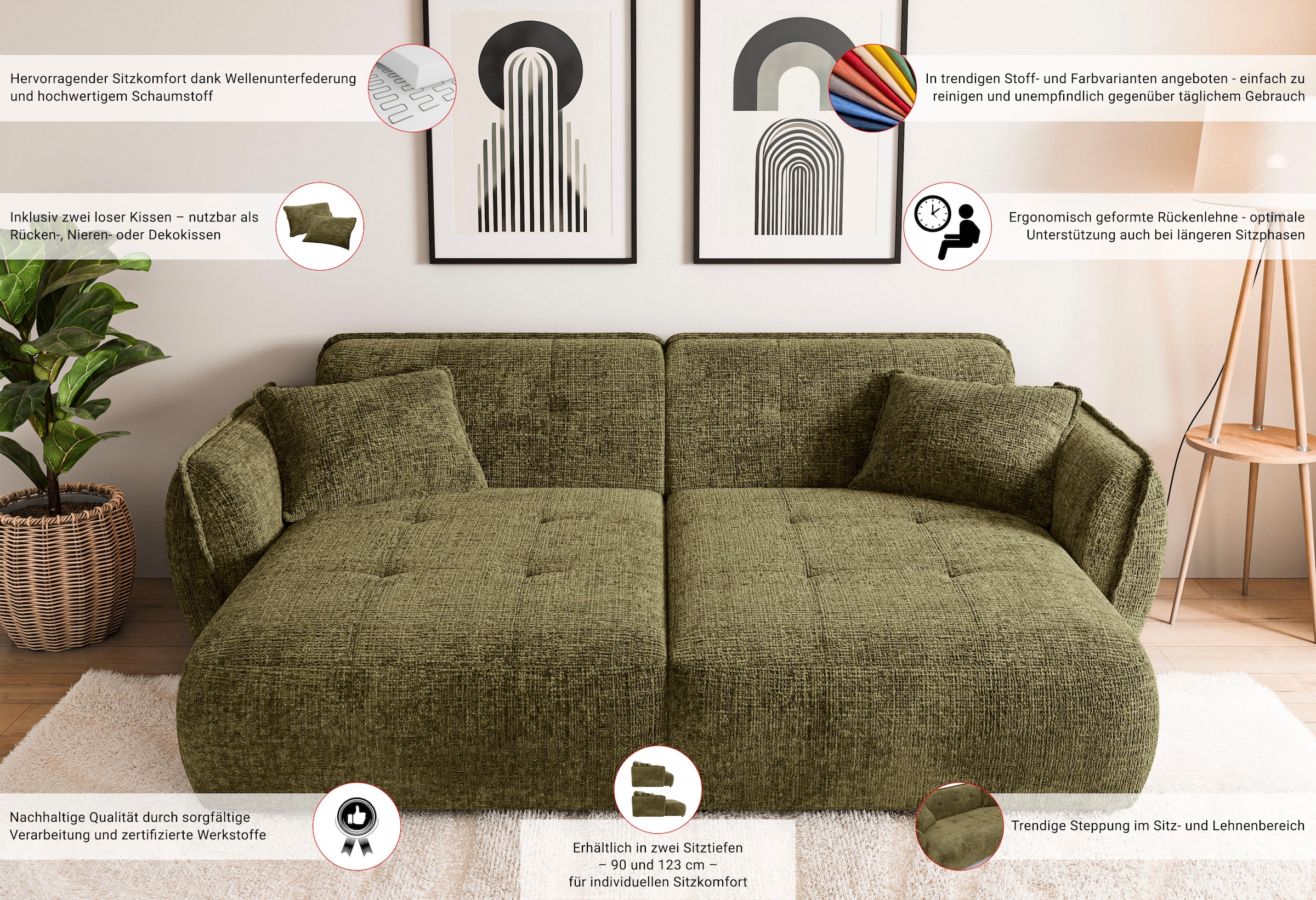 Home affaire Big-Sofa »MIRELDA Design-Sofa mit Steppungen, extra tief, Breite 251 cm«