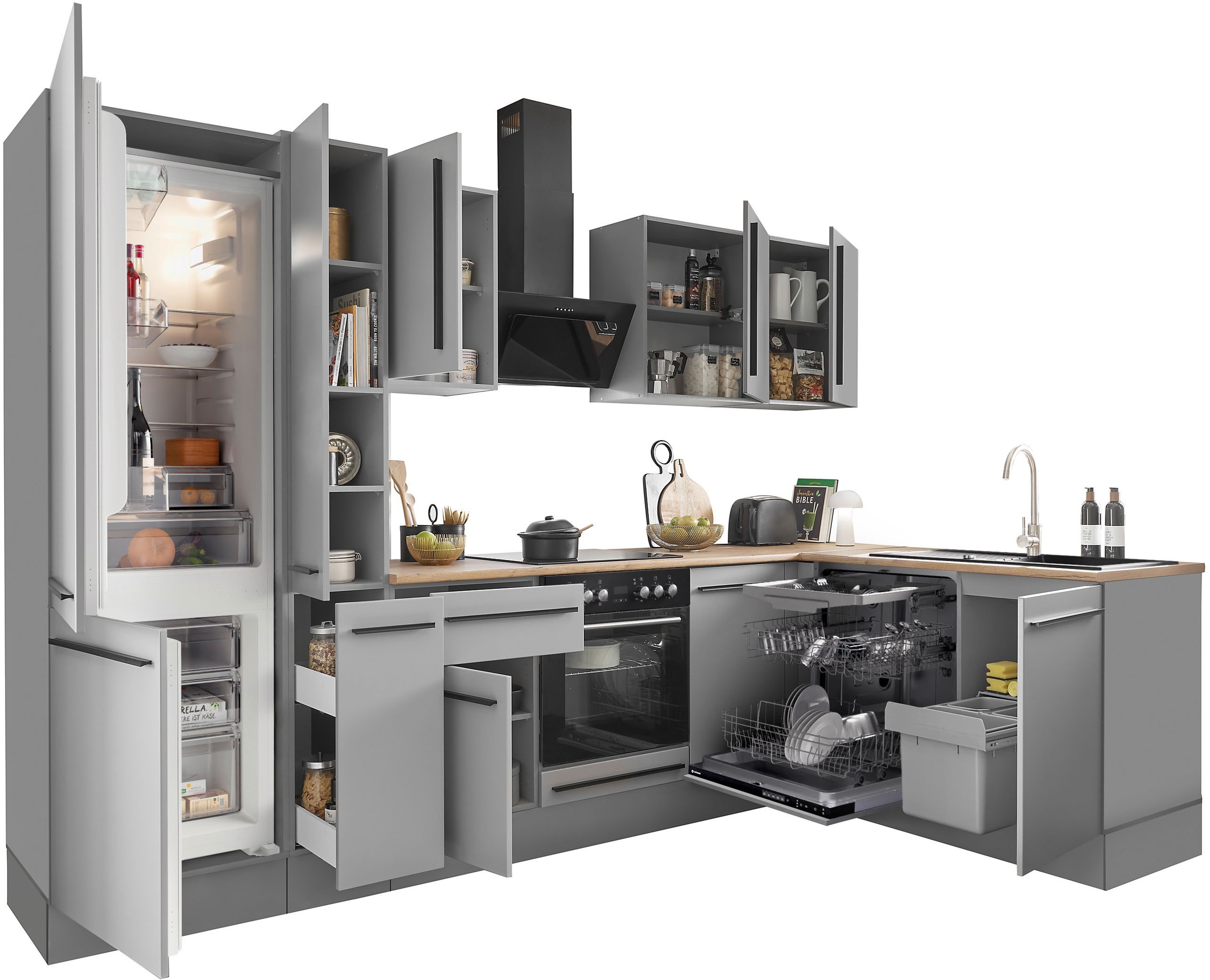 BASIC by Balculina Winkelküche »Denver, Küche BxHxT 310/115 x 211 x 60«, Breite 310 cm, wahlweise mit E-Geräten und Induktion