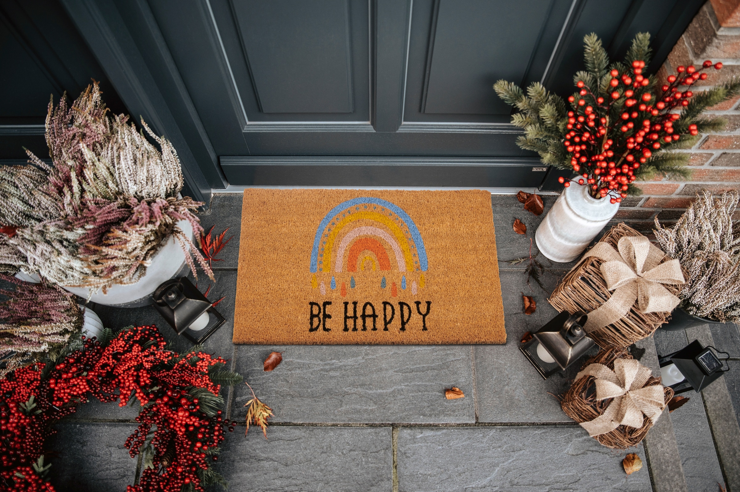 HANSE Home Fußmatte »Kokos Be Happy, Türmatte«, rechteckig, 15 mm Höhe, Schmutzfangmatte, Rutschfest, Outdoor, Innen, Außen, Kokosmatte, Flur