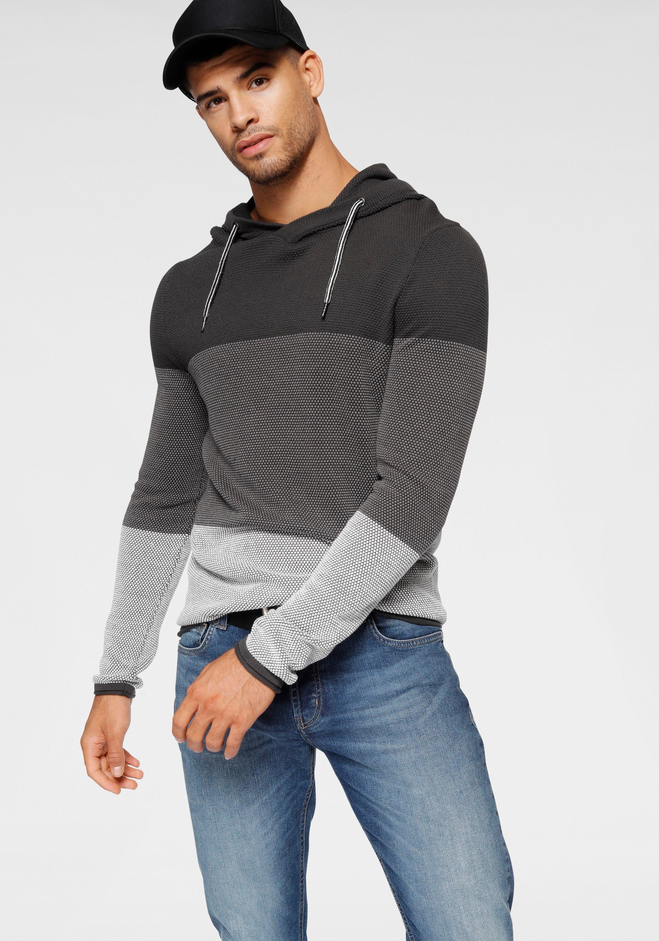 Bruno Banani Kapuzenpullover trendigen im Waffel-Look