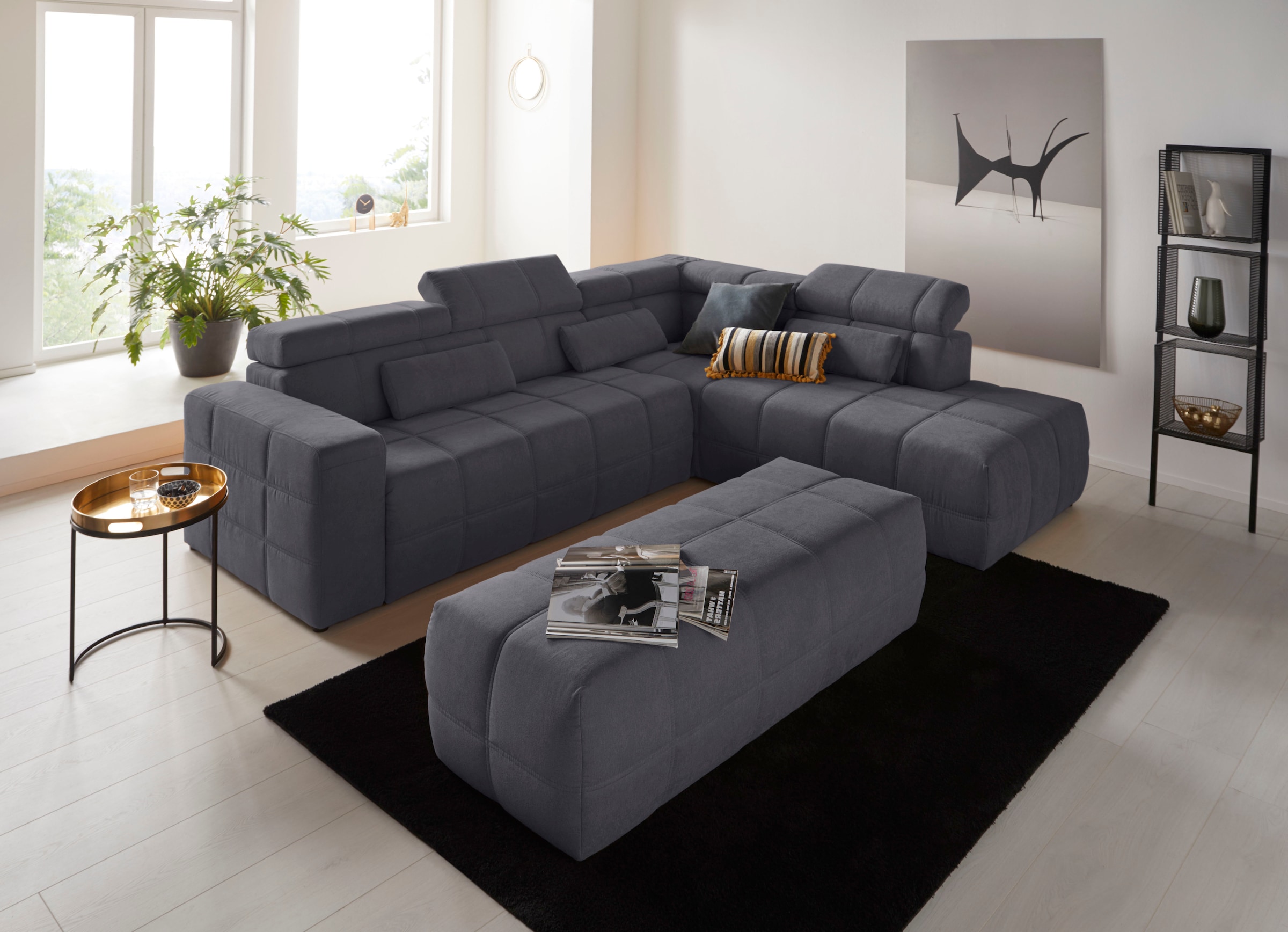 DOMO collection Ecksofa »Brandon L-Form, auch in Leder«, inklusive Kopfteilverstellung, wahlweise mit Sitztiefenverstellung