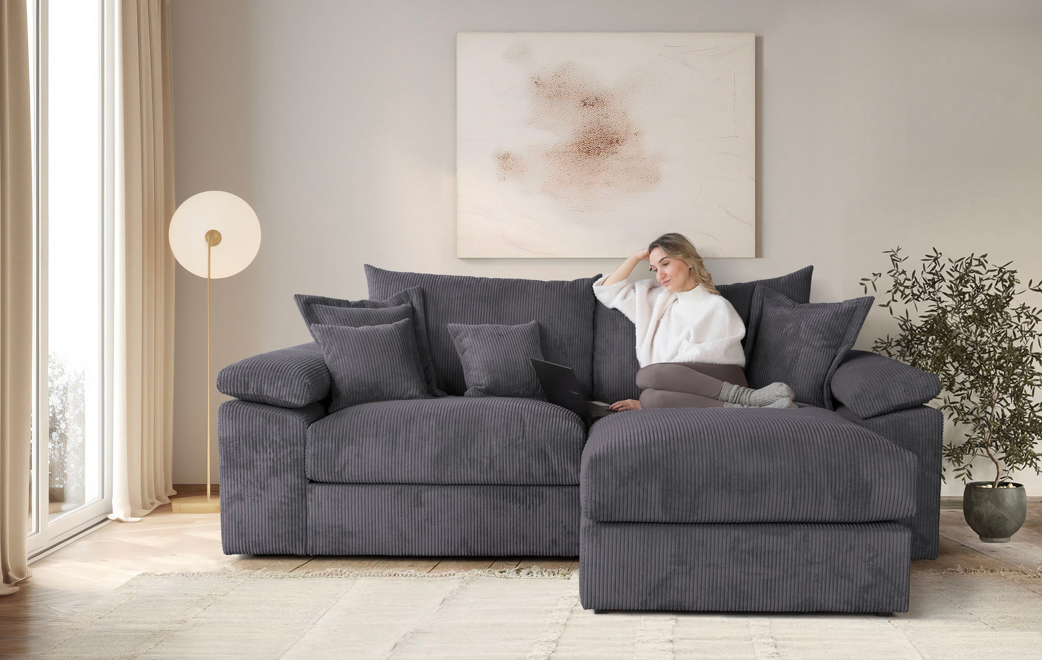 Home affaire Ecksofa »Soft&Cosy XL L-Form - Breite 246 cm«, Mega-Sofa, in Cord, Federkern-Polsterung