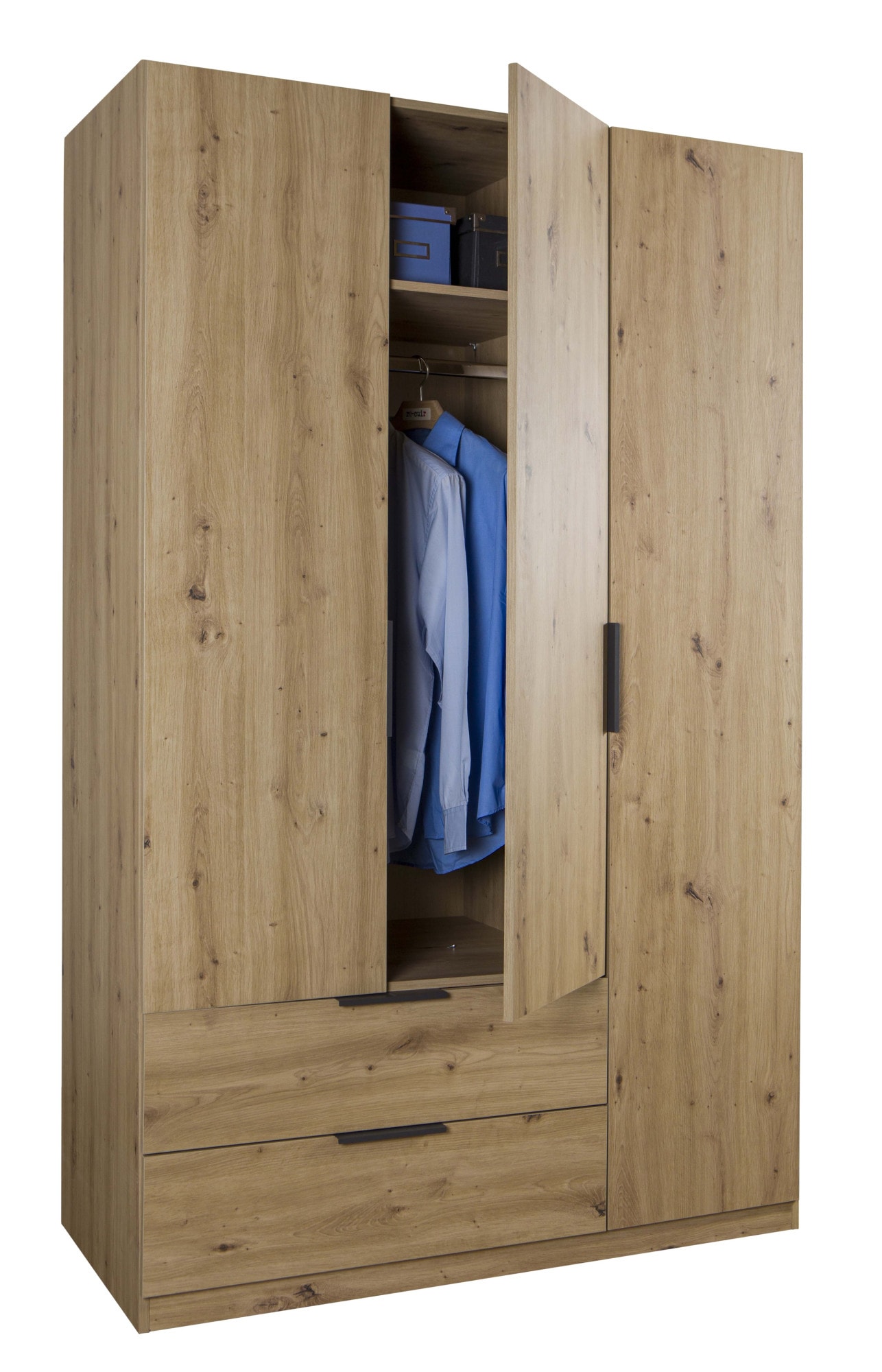 Composad Garderobenschrank »Espresso,Kleiderschrank, Raumsparschrank, Multifunktionsschrank«, (1 St.), mit 3 Türen und 2 breiten Schubladen