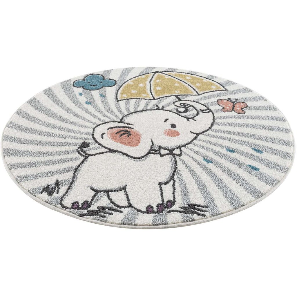 Carpet City Kinderteppich »Anime9388«, rund, Spielteppich, Elefant, Weicher Flor, Pflegeleicht, Kinderzimmer