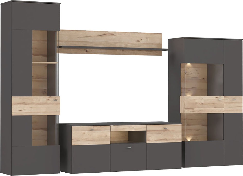 FORTE Wohnwand »Como« 2x Vitrinen, 1x Lowboard, 1x Wandregal, 4 Stk. tlg. günstig online kaufen