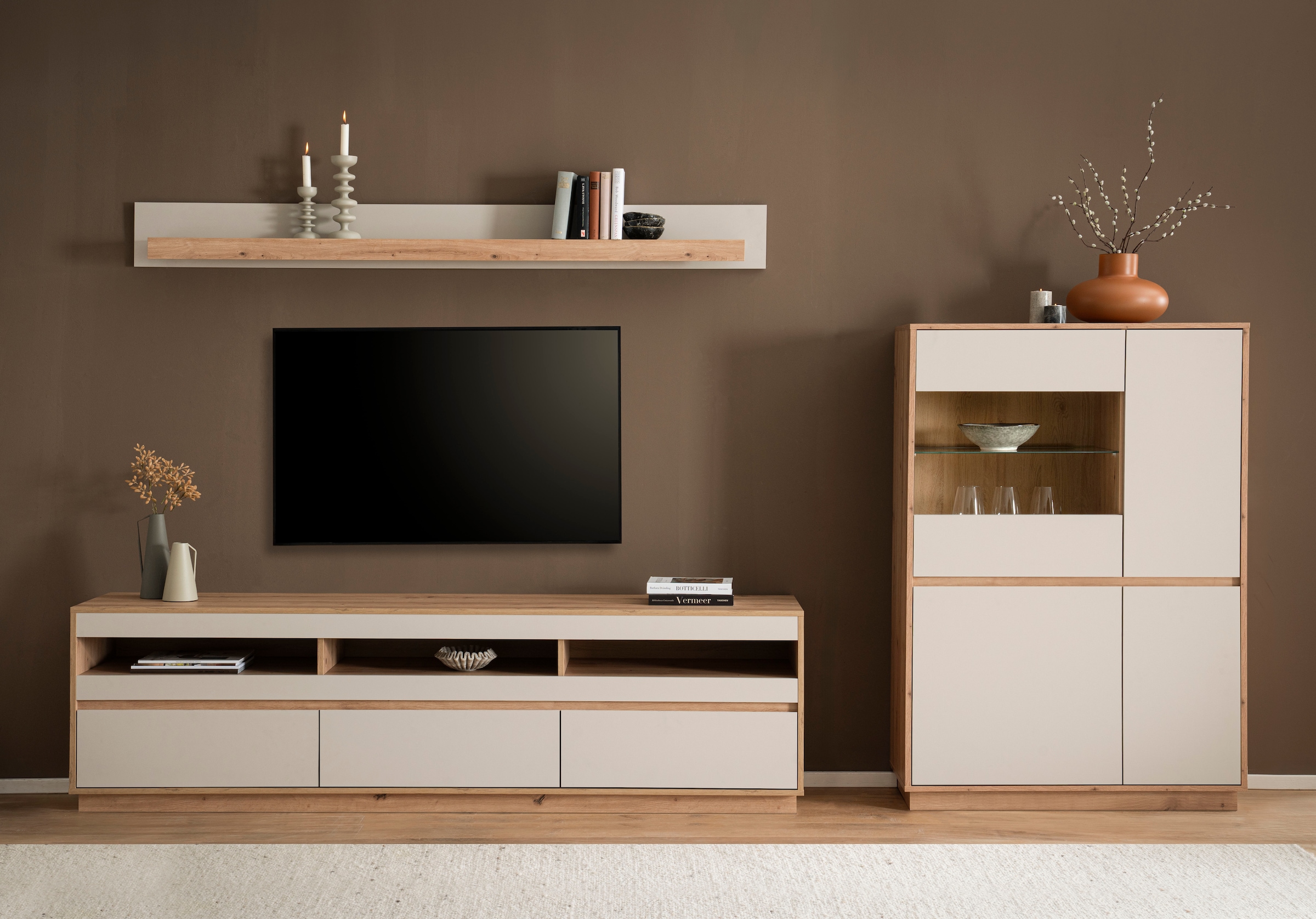 Home affaire Wohnwand »Sonora, moderne Anbauwand, Komplettset in Kaschmir/Eiche« Komplett-Set, 3 Stk. tlg.