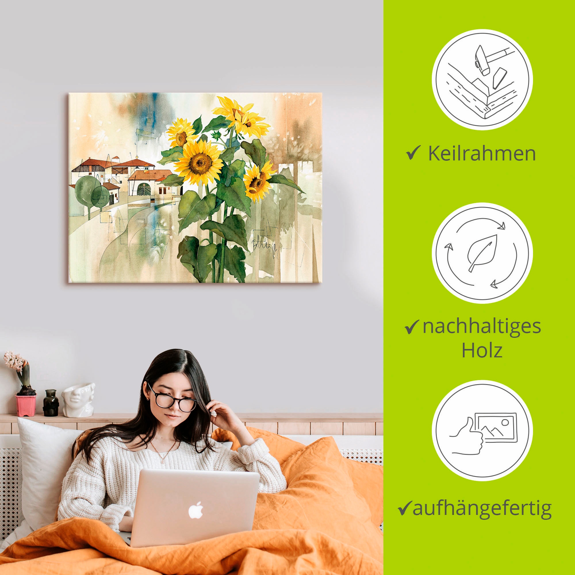 Artland Leinwandbild »Gruss der Sonnenblume« Blumen 1 Stk. tlg. auf Holzrahmen gespannt