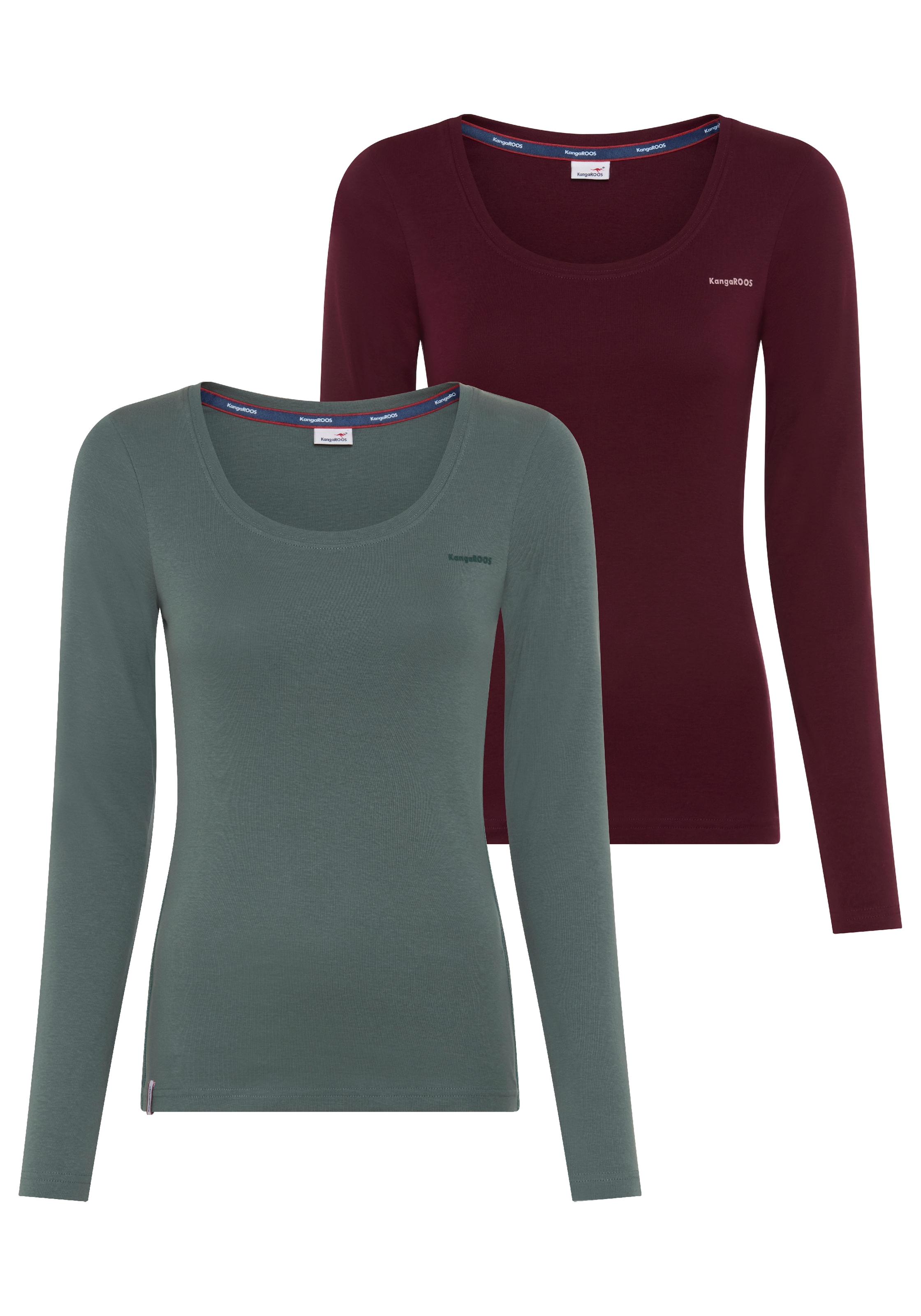 KangaROOS Langarmshirt 2er-Pack,  im 2er-Pack, hüftbedeckende Länge, Basic-Passform, Langarm