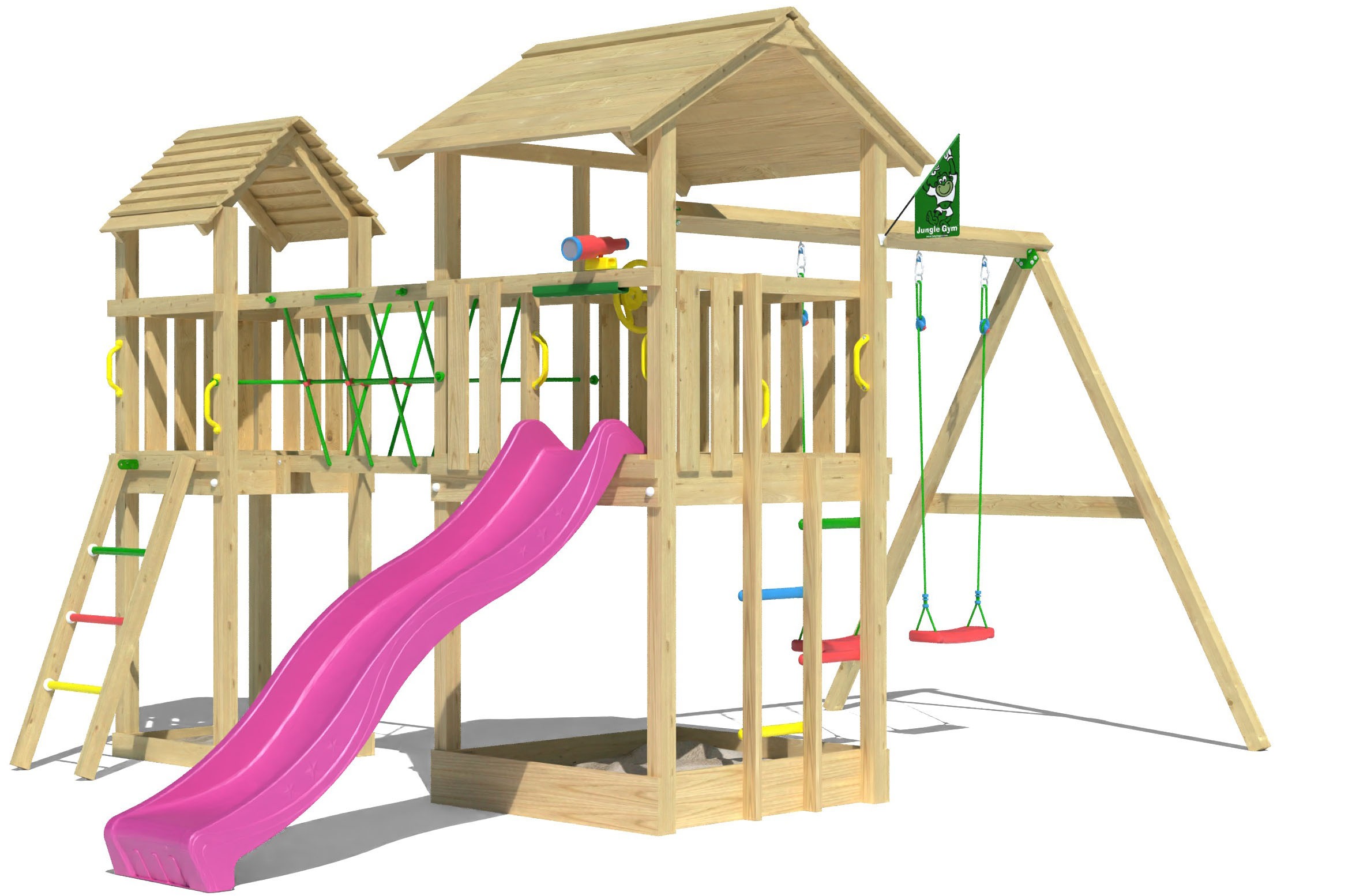 Jungle Gym Spielturm »Nova«, (Set), Spielanlage mit 2 Türmen, Schaukel und Rutsche mit Wasseranschluss