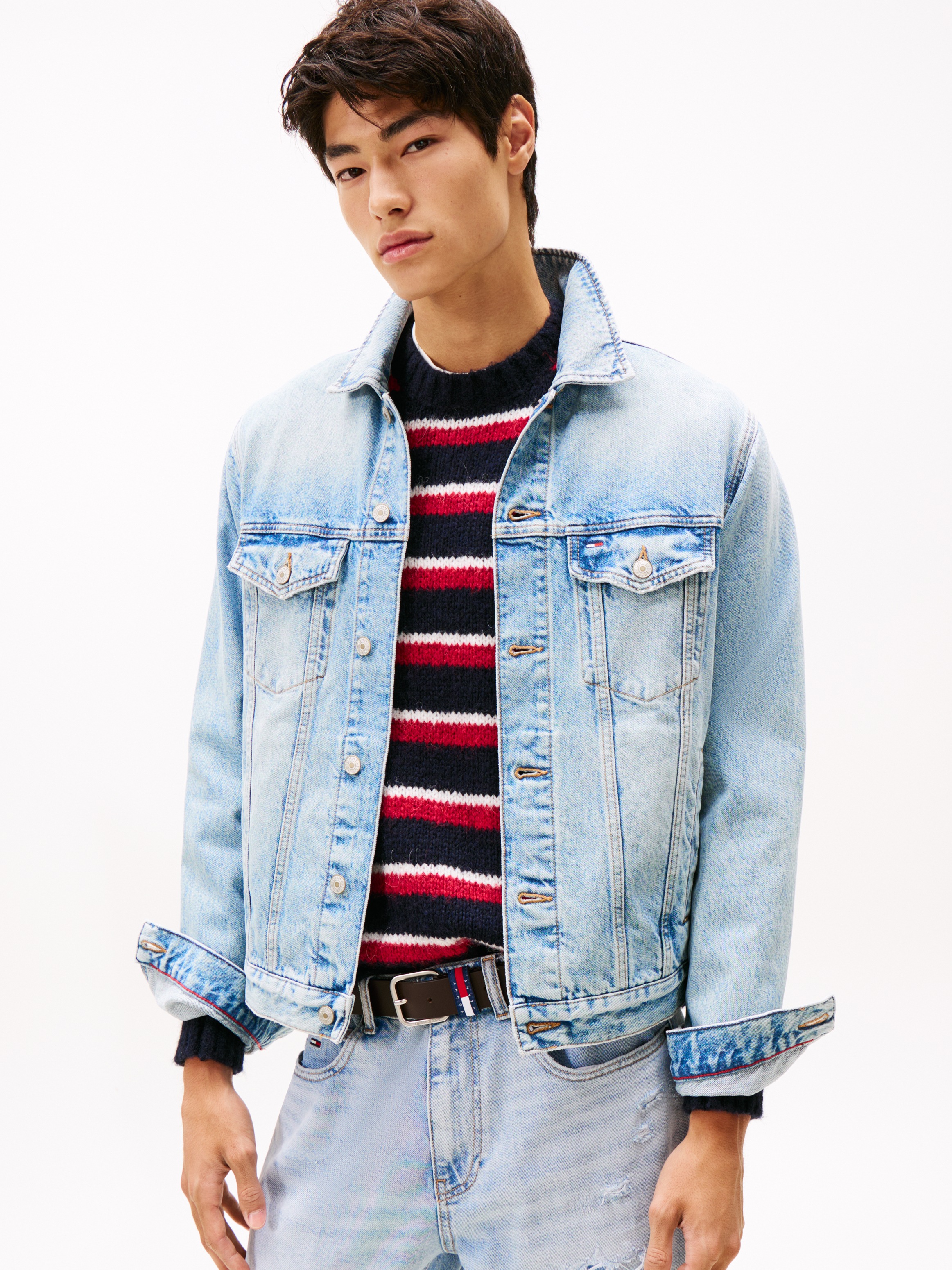 Tommy Jeans Jeansjacke »RYAN RGLR TRCKR RWB EXT CI6033«, ohne Kapuze, Mit Rundhalsausschnitt