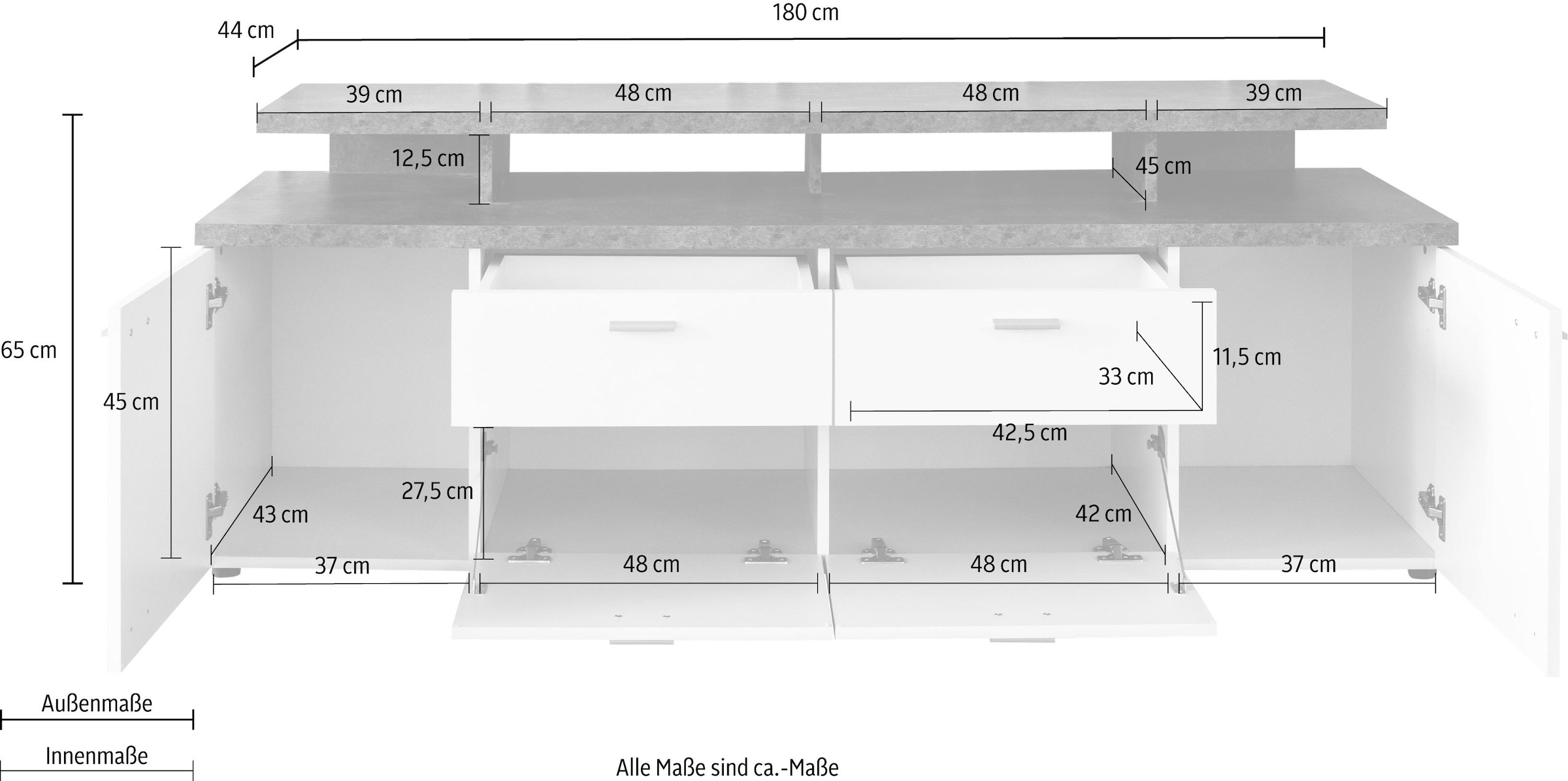 INOSIGN TV-Board »Messina«, (1 St.), Lowboard mit TV-Aufsatz - Für Fernseher bis zu 60 Zoll
