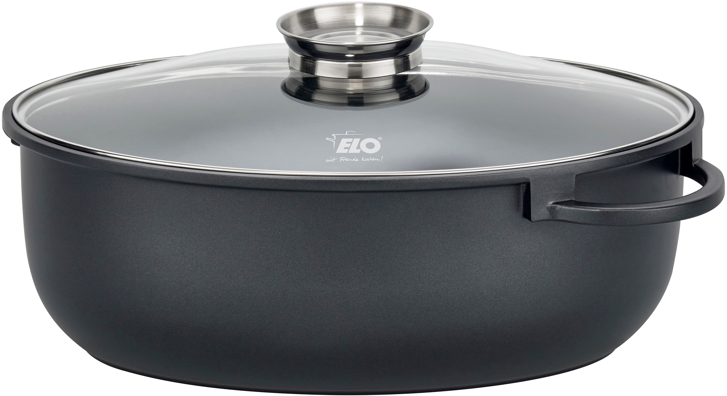 Elo Bräter »Alucast Alugussbräter oval 38 cm inkl. Servierzange«, Aluminiumguss, (1 tlg., 1 Bräter mit Glasdeckel, 1 Servierzange), Induktion, Aromaknopf, Kochzange