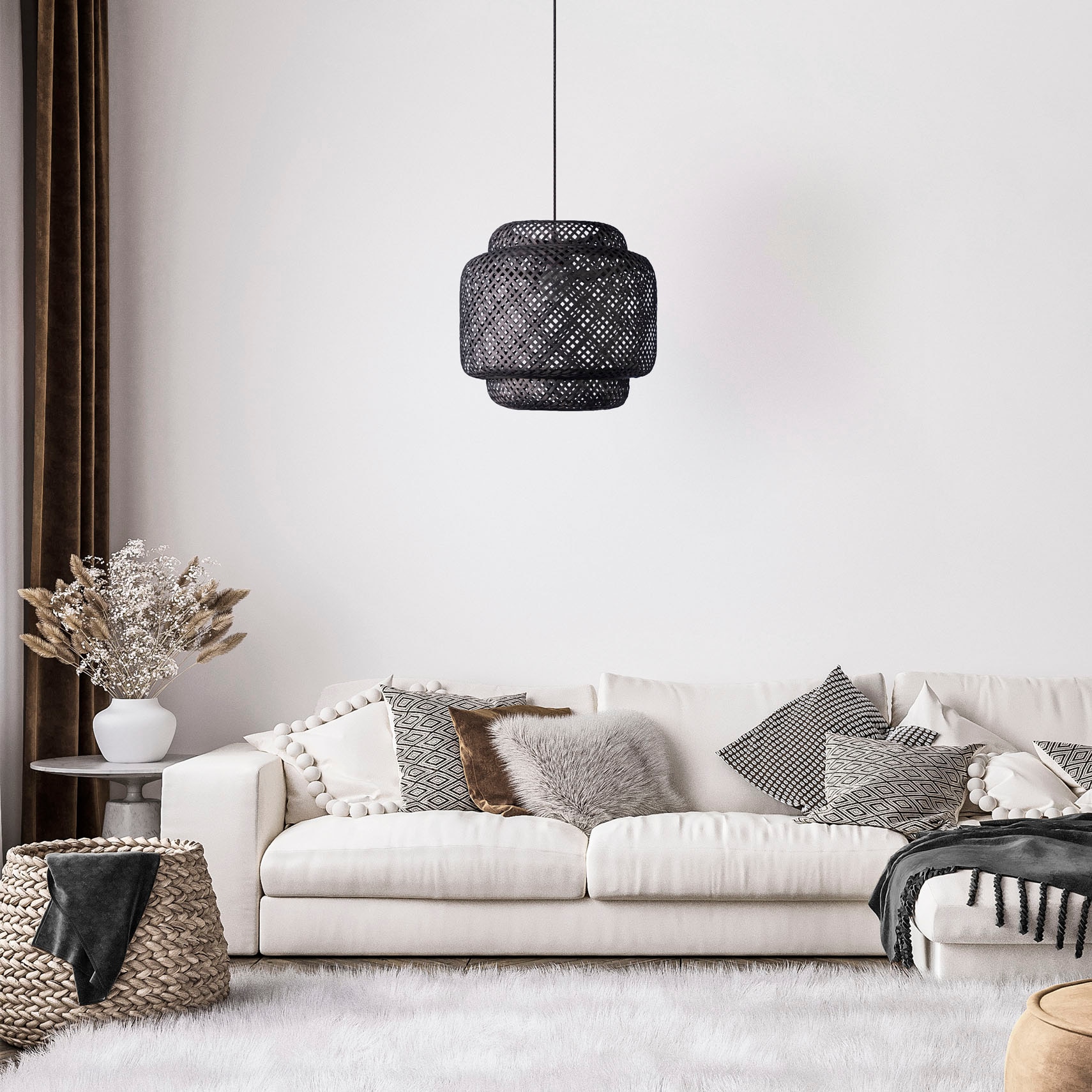 Paco Home Pendelleuchte »KORVI«, Boho kaufen Holz online Wohnzimmer Korblampen Natur Esszimmerlampe Pendelleuchte