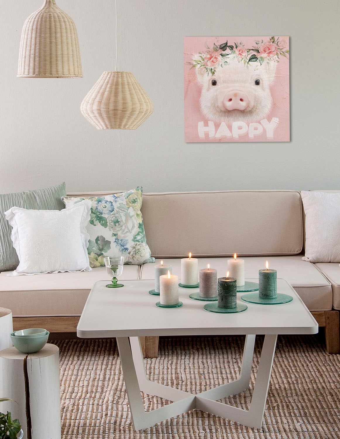 queence Leinwandbild »Abano«, Schwein-Kunst-Schweine-Blumen-Blumenbilder, ( günstig online kaufen