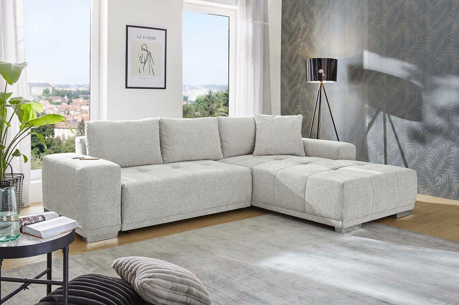 Jockenhöfer Gruppe Ecksofa »Luciano L-Form mit induktiver Lademöglichkeit, USB-A & USB-C Ladeport«, Bettkasten/Stauraum, rechts/links montierbar, große Liegefläche